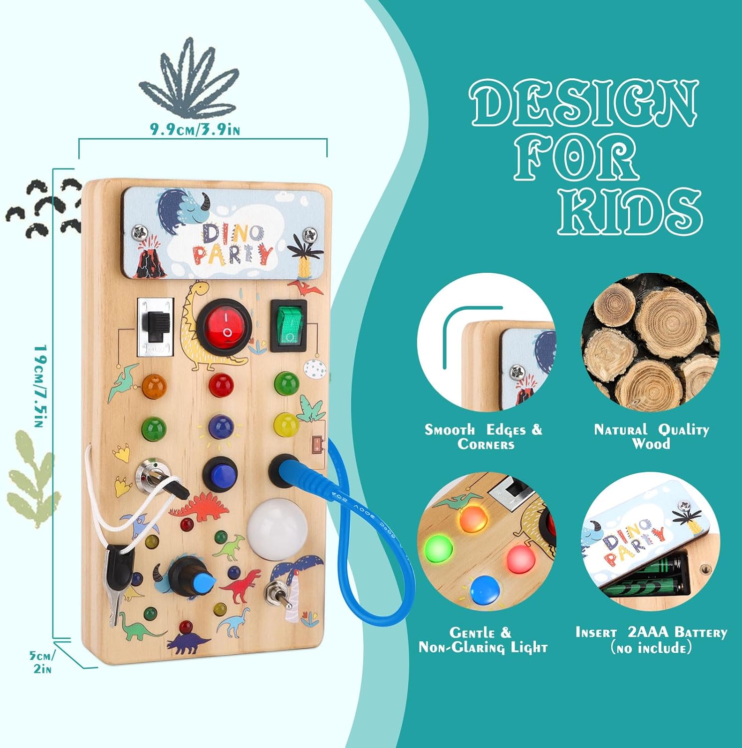 Houten Montessori Busy Board voor Peuters vanaf 1 Jaar - Educatief Activiteitenbord met LED Lichtjes en Schakelaars voor Baby, Jongens en Meisjes - Sensorisch Reisspeelgoed voor Kinderen