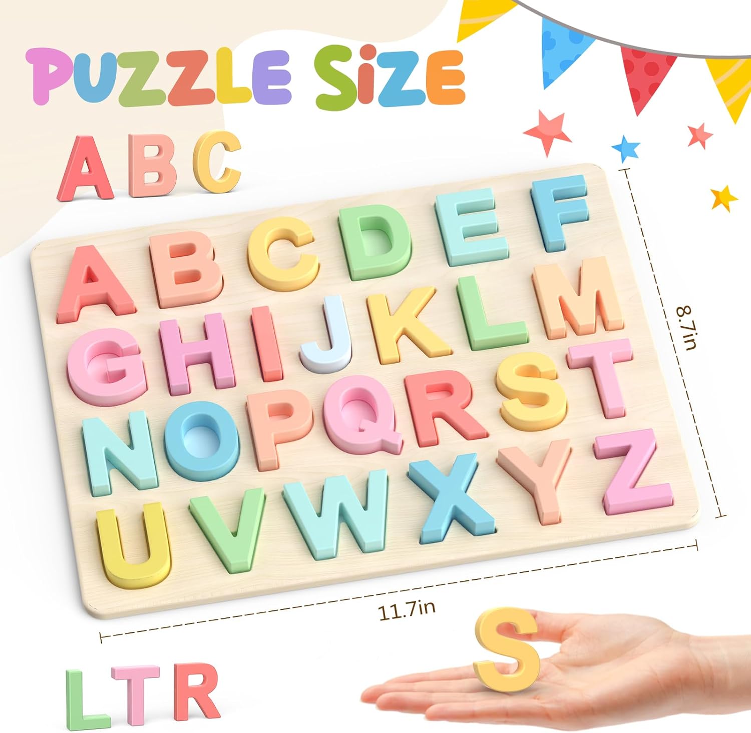 Alfabet puzzel|Houten ABC leerpuzzel voor peuters & kleuters