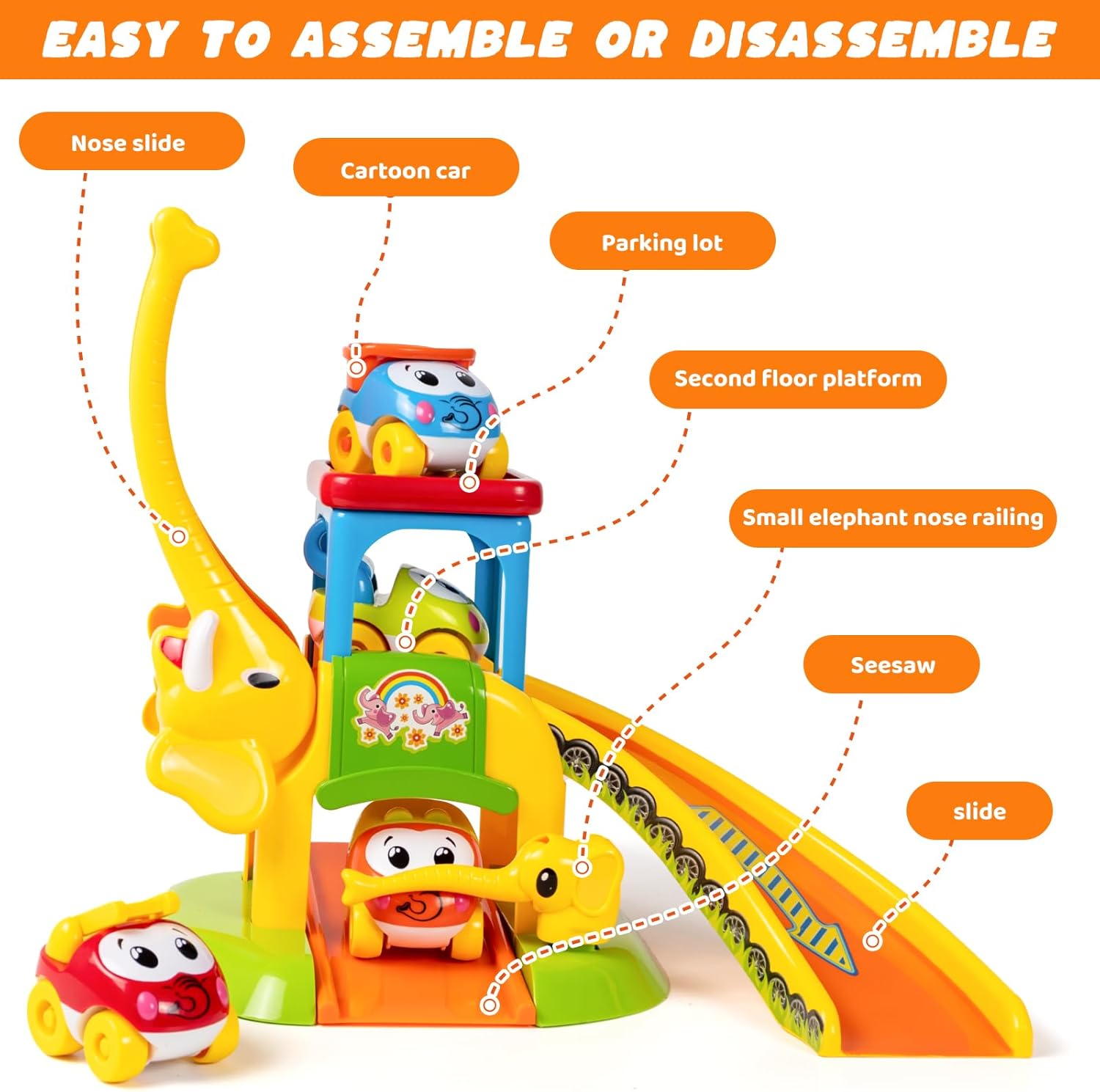 Olifant Glijbaan Speelgoed – Educatief Cadeau met Auto’s | 1-2 Jaar