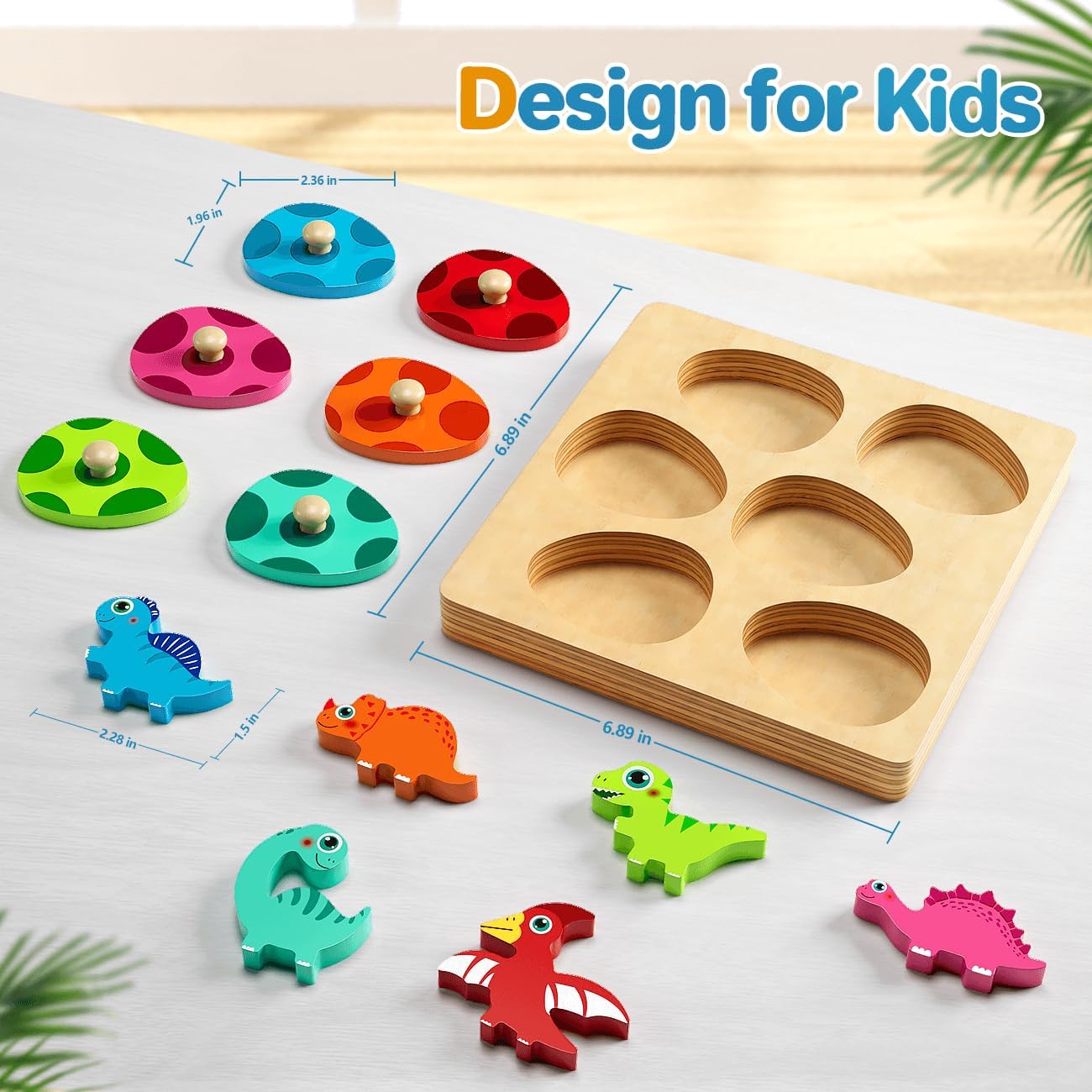 Dino Match Eieren Puzzel | Montessori Houten Puzzels voor Peuters van 1-3 Jaar