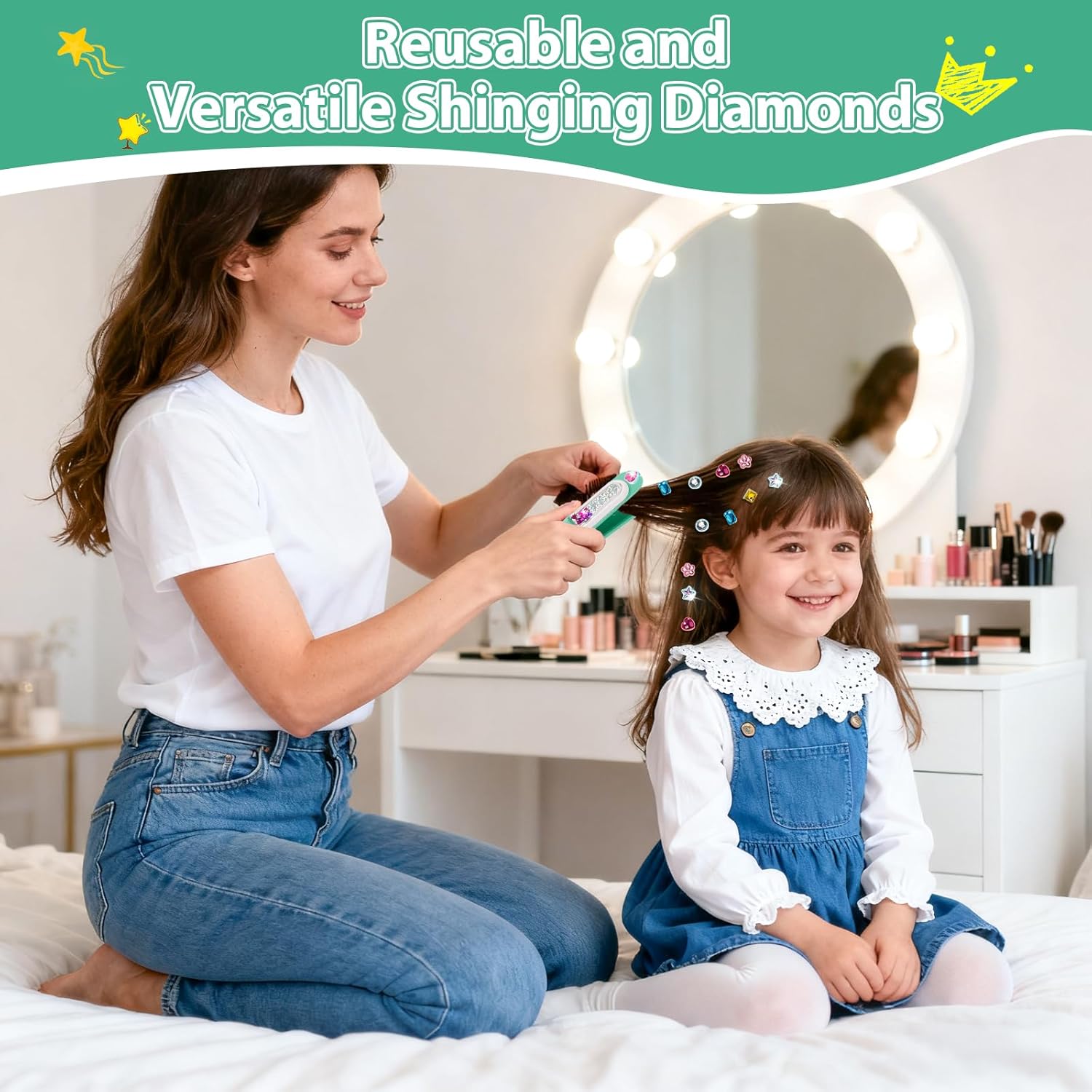 Haarjuwelen stempelkit | Stylingtool met herbruikbare diamanten voor meisjes