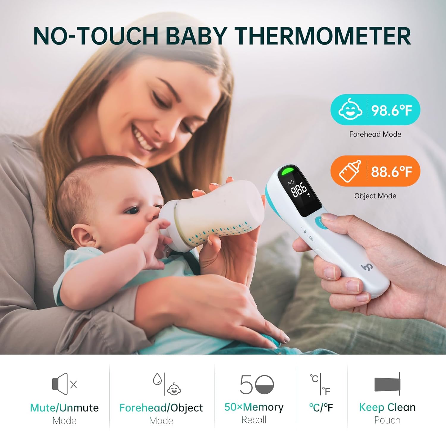 Contactloze Infrarood Digitale Thermometer | 2-in-1 Dual Mode Koorts-, Lichaams- en Oppervlaktethermometer voor Kinderen en Volwassenen