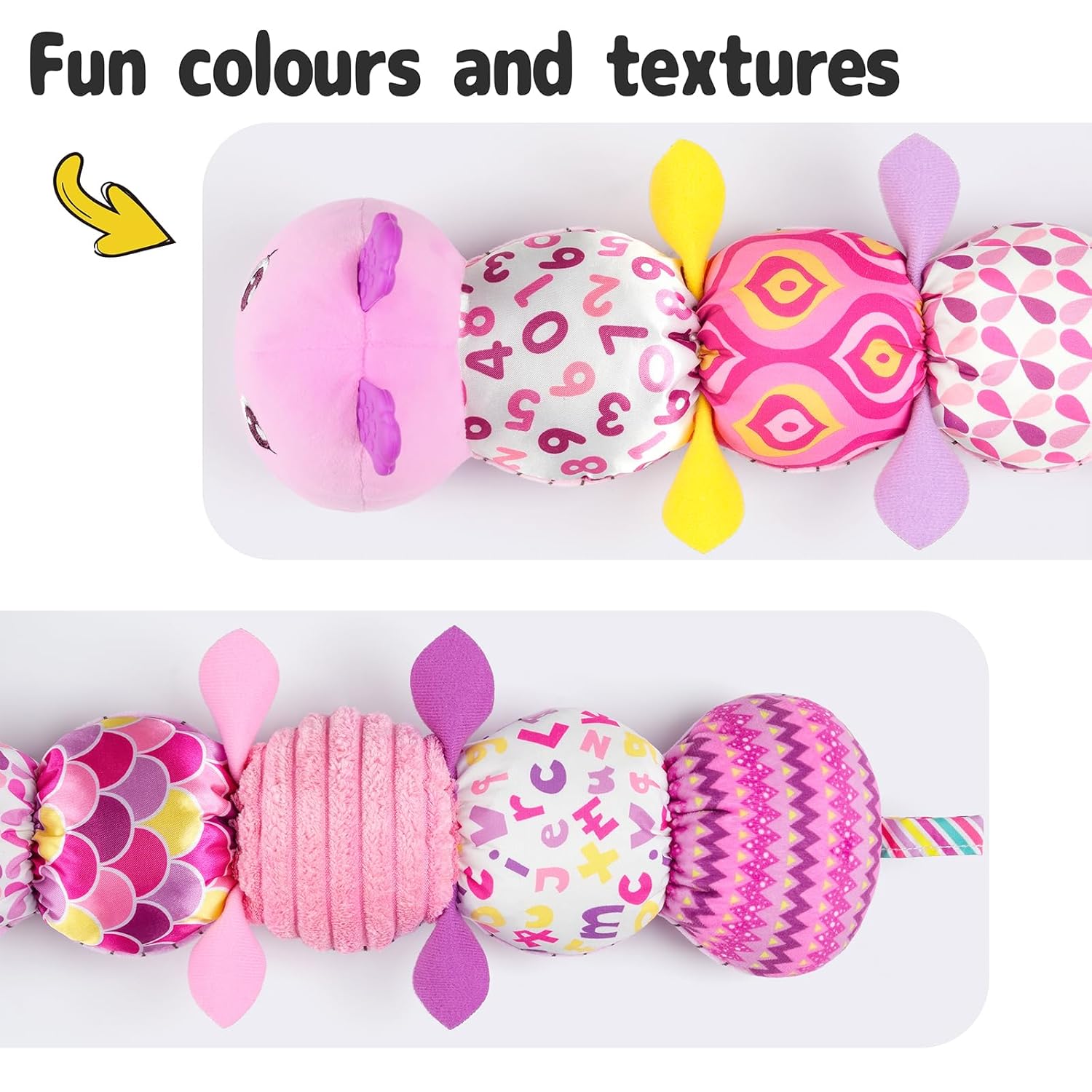 Pluche Musicale Rups voor Baby's | Multi-Sensorisch Activiteit Speelgoed met Kraakgeluiden, Rammelaar en Texturen - Speelmat voor 0-3-6-12 Maanden