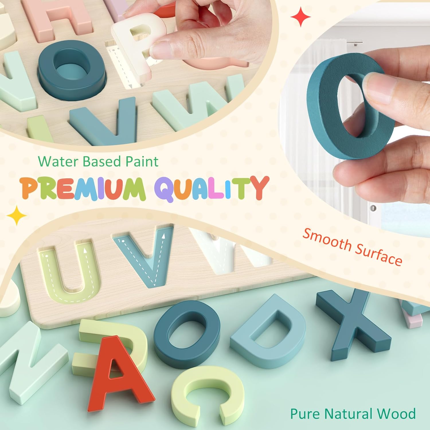 Alfabet puzzel|Houten ABC leerpuzzel voor peuters & kleuters