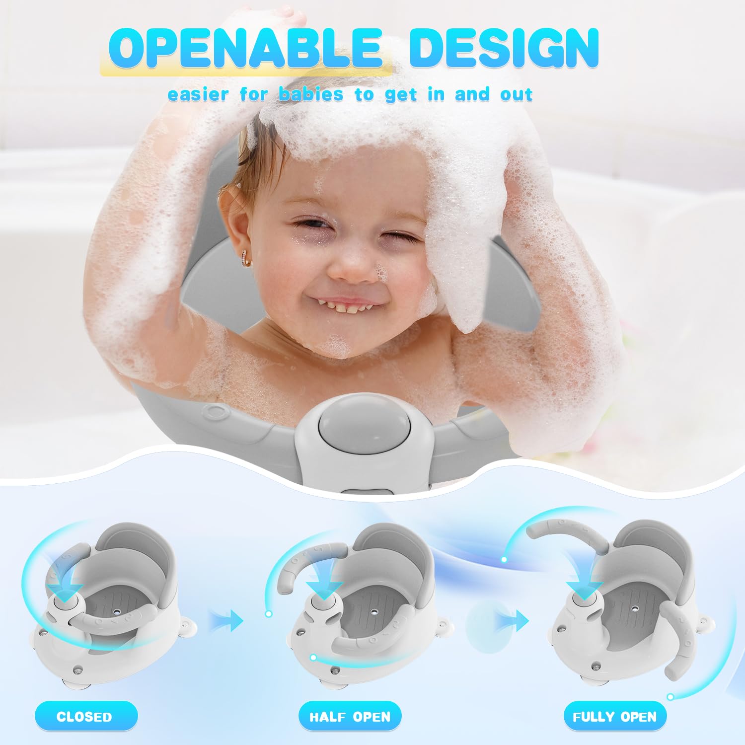 Baby Badstoeltje | Compact Badzitje voor Peuters met Open Antislip Ontwerp, 6 Maanden en Ouder