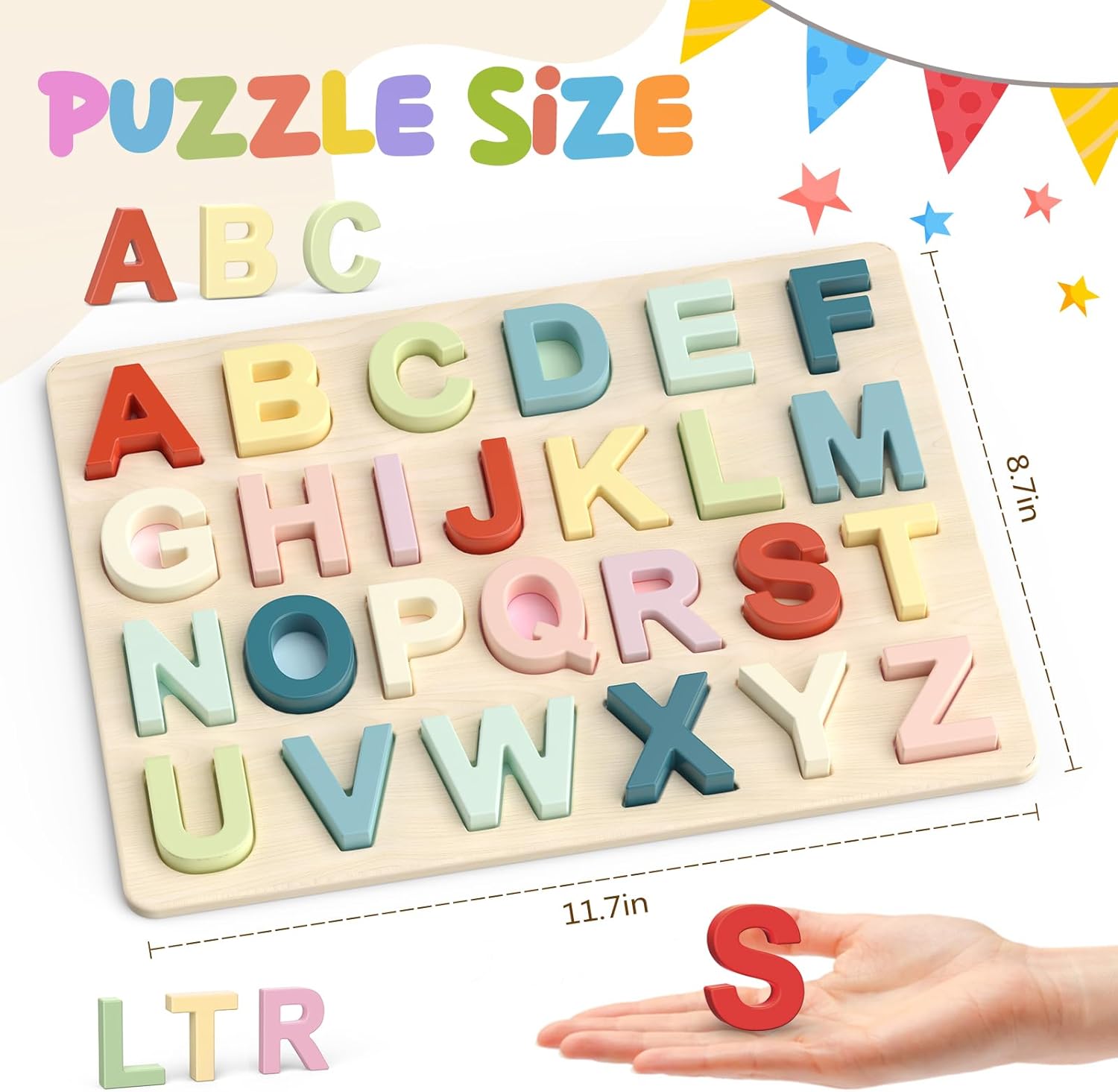 Alfabet puzzel|Houten ABC leerpuzzel voor peuters & kleuters