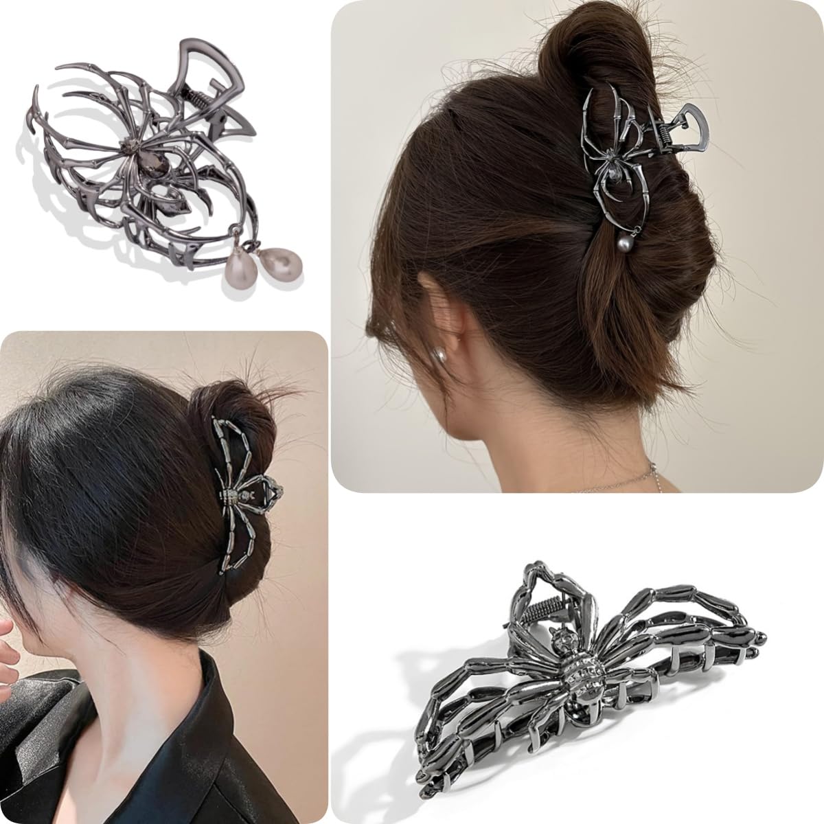3 stuks spinnenweb schedel haarclips | Grote zwarte haaraccessoires
