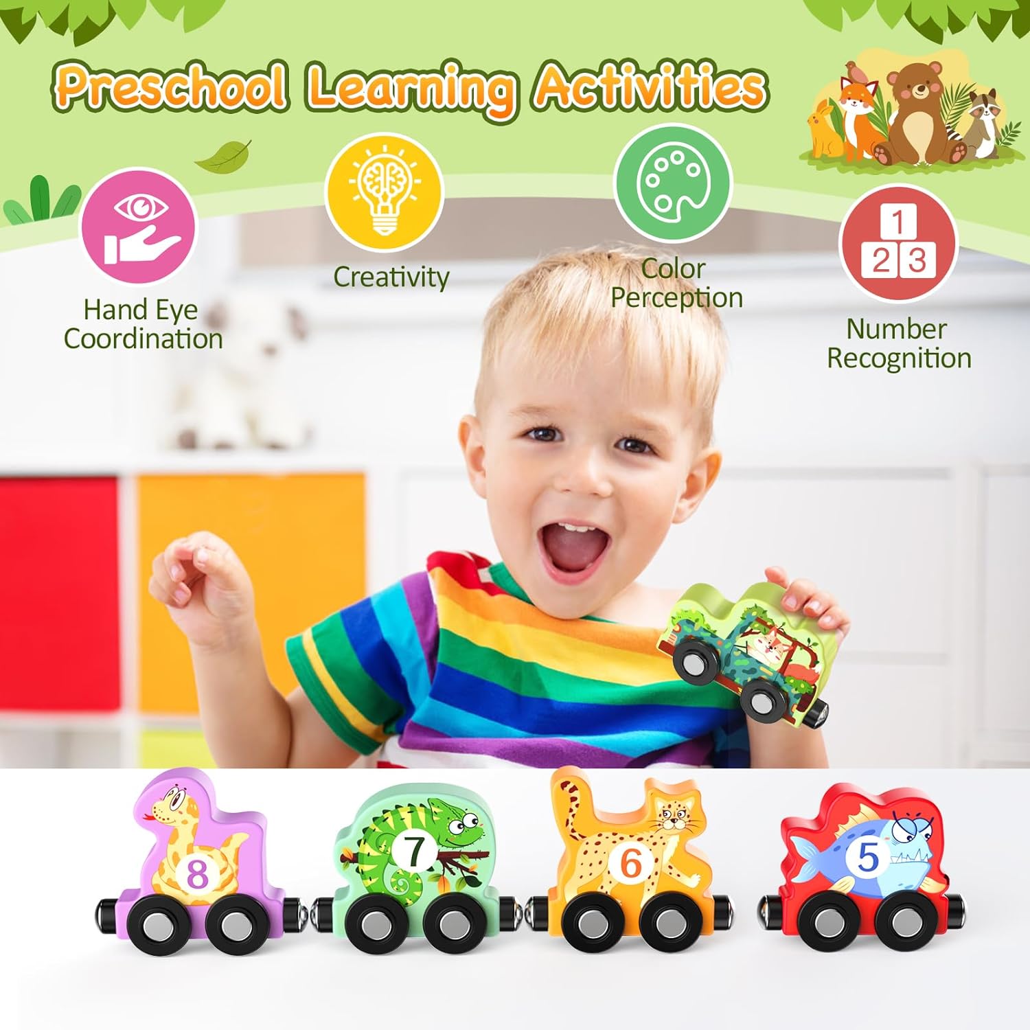 11 Magnetische Houten Dieren Trein Set | Montessori Speelgoed voor Peuters Kleuter Leeractiviteiten voor Kinderen