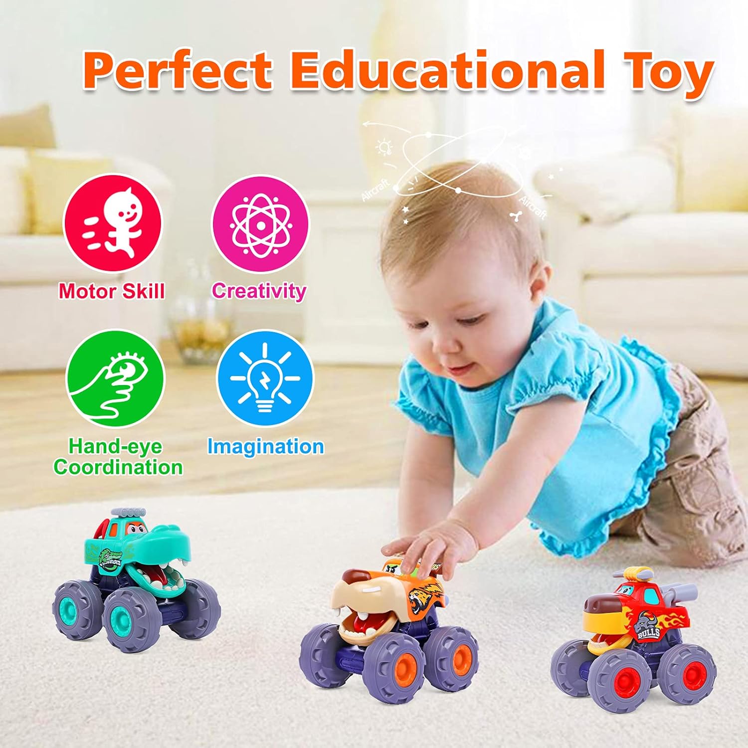 Pull-Back Monster Truck Speelgoed | Educatief Speelgoed Auto voor Peuters van 1-4 Jaar