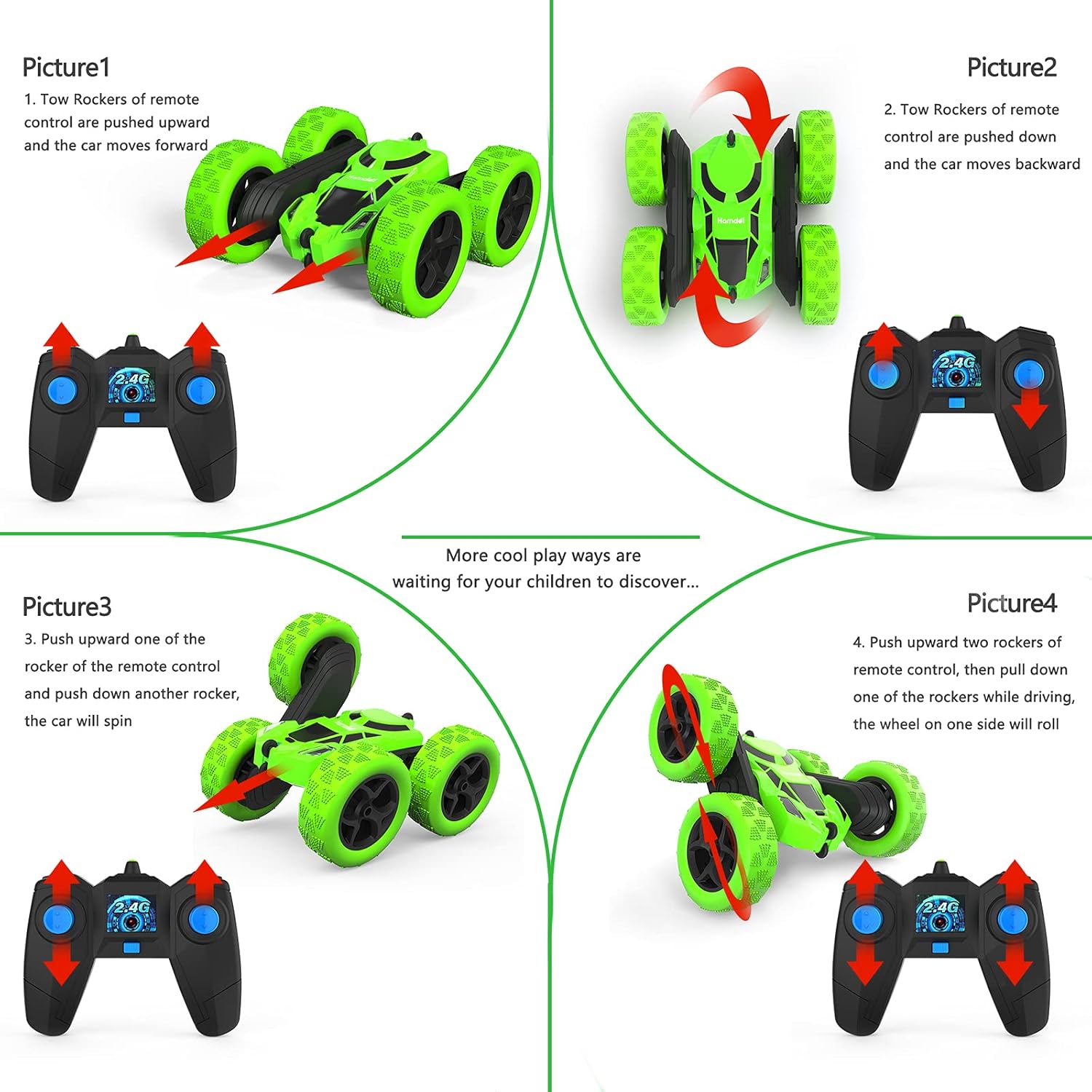RC Stuntauto Kinderen 360° Rotatie – 4WD Dubbelzijdige Afstandsbediening Racewagen met LED Verlichting – Oplaadbaar Speelgoed Jongens Meisjes 6-12 Jaar
