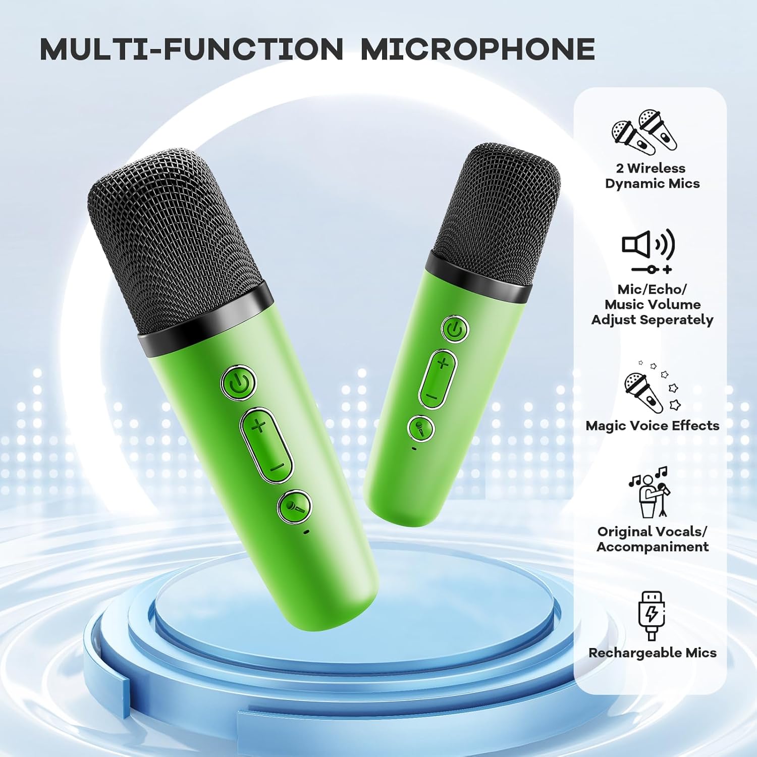 Mini karaoke machine | Bluetooth speaker met 2 draadloze microfoons