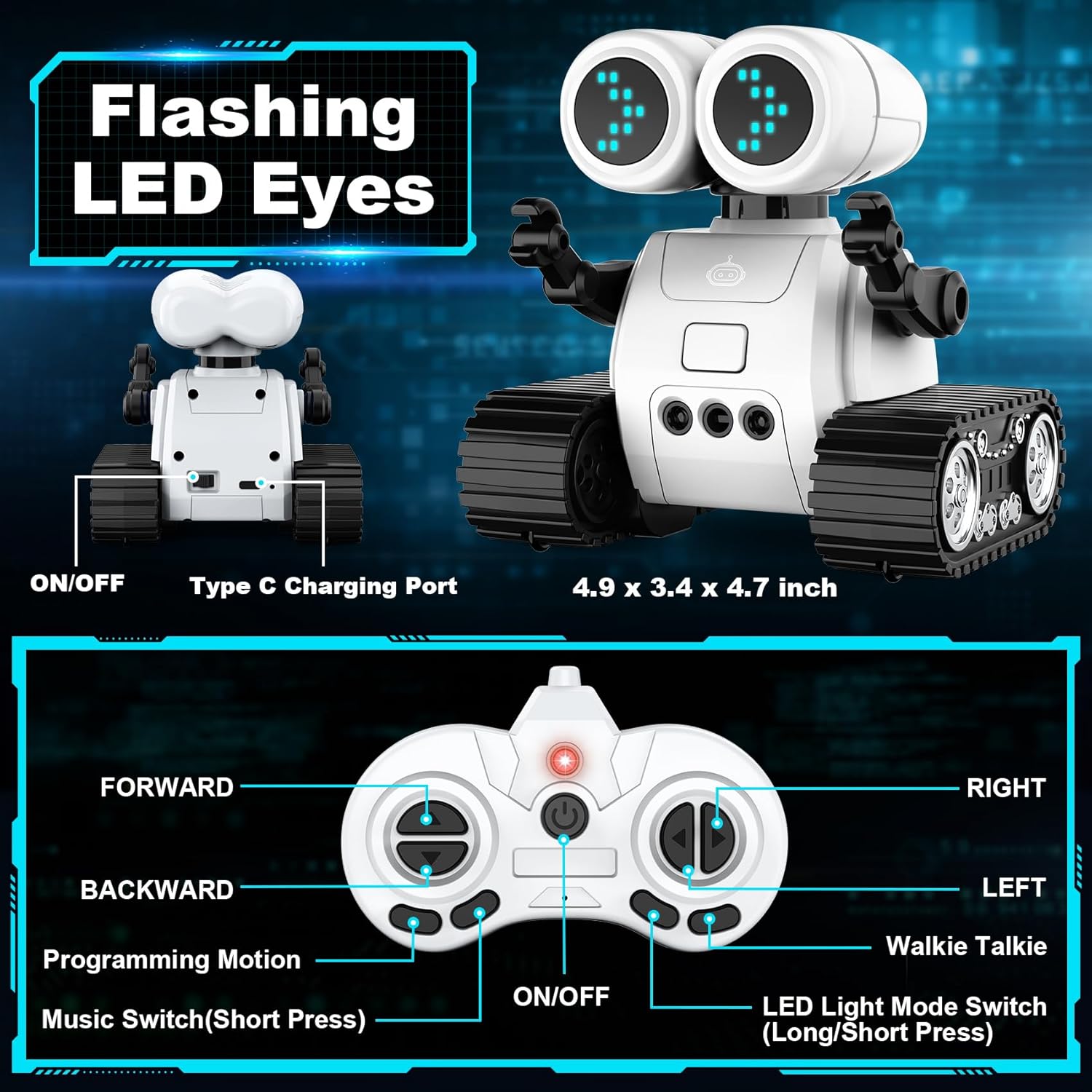 RC robot speelgoed | Oplaadbare dansende emo robot met muziek & LED ogen