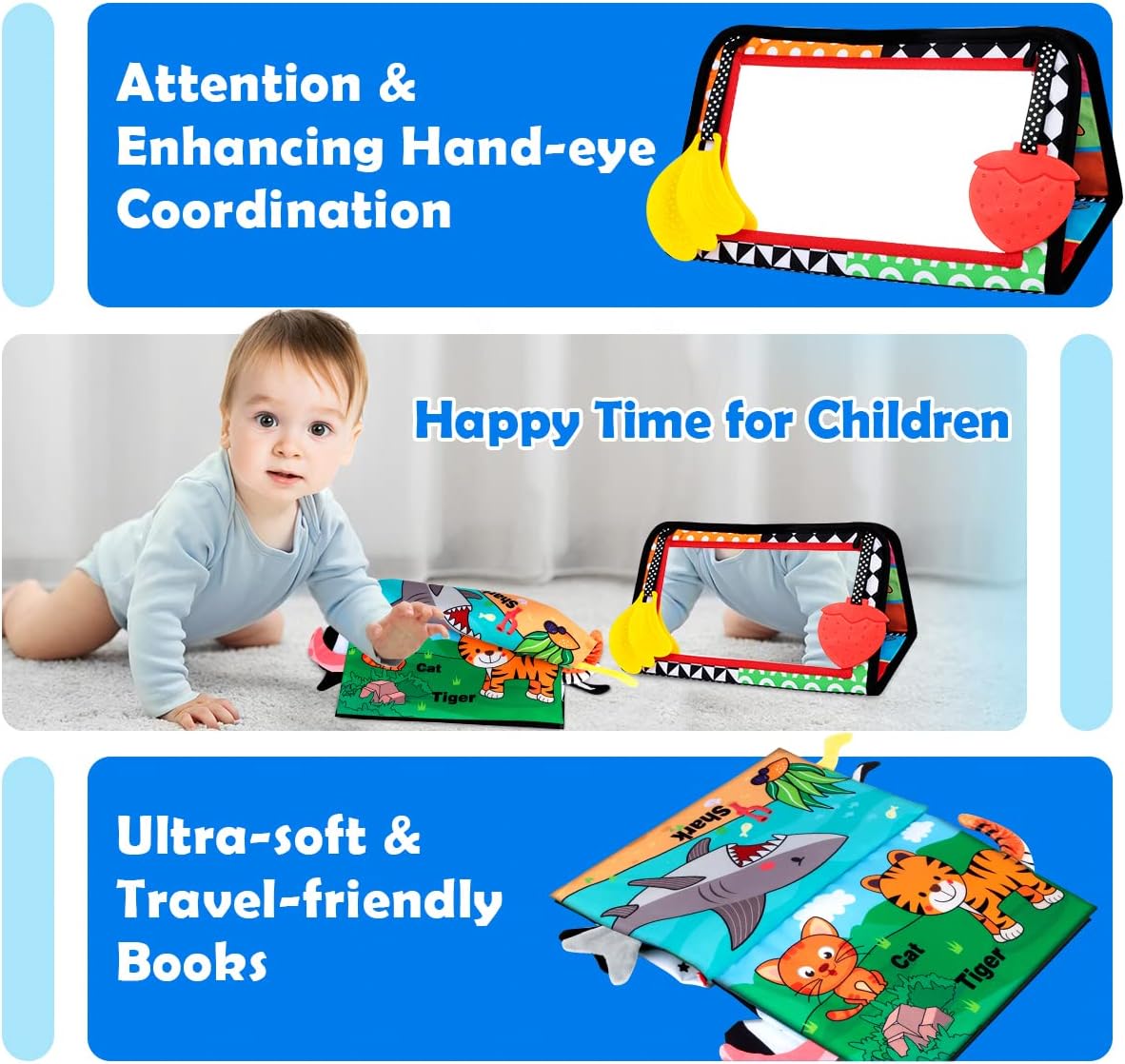 Baby speelgoed 0-6 mnd | tummy time spiegel & zwart-wit boek Montessori sensorisch