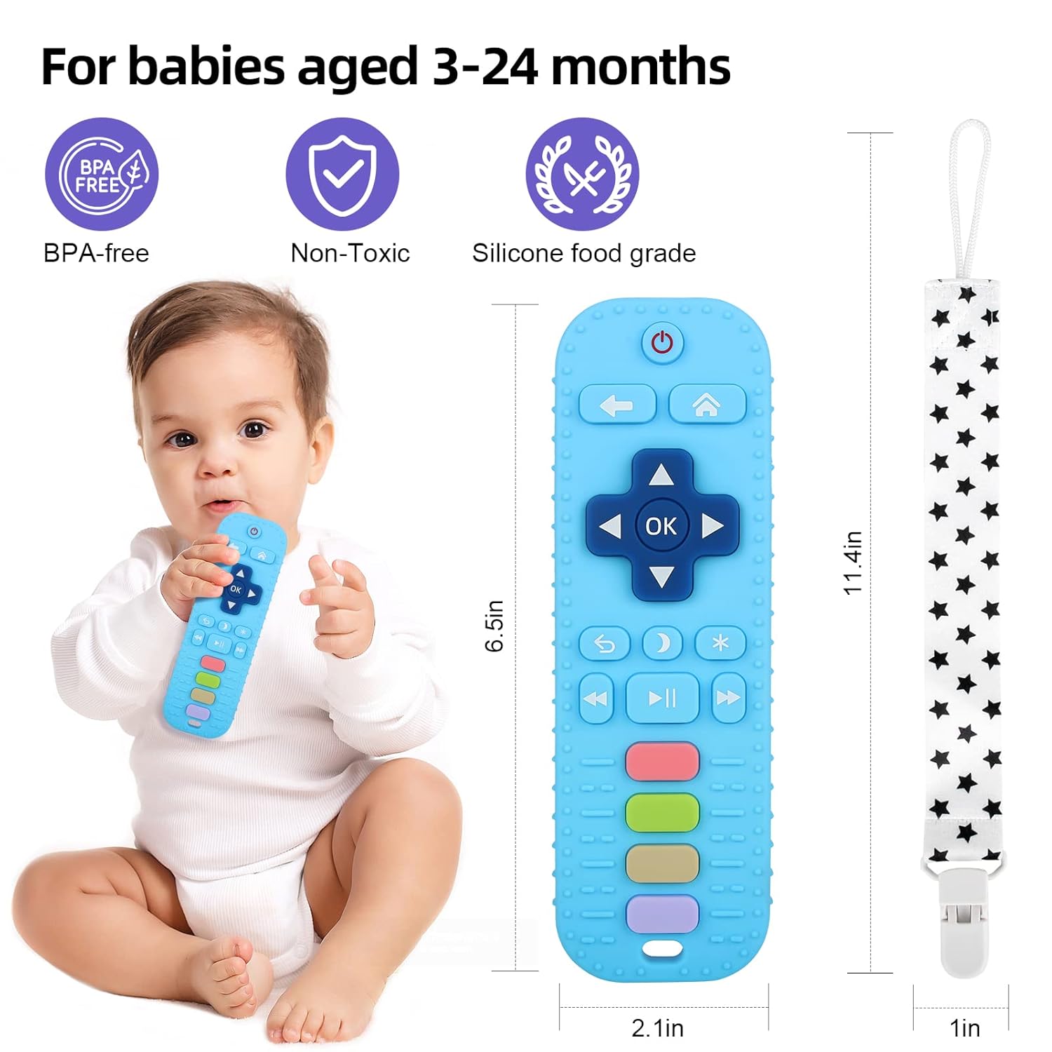 Tandjesverlichting Baby Bijtspeelgoed | TV Afstandsbediening Vorm Bijtring voor Baby's 3-24 Maanden