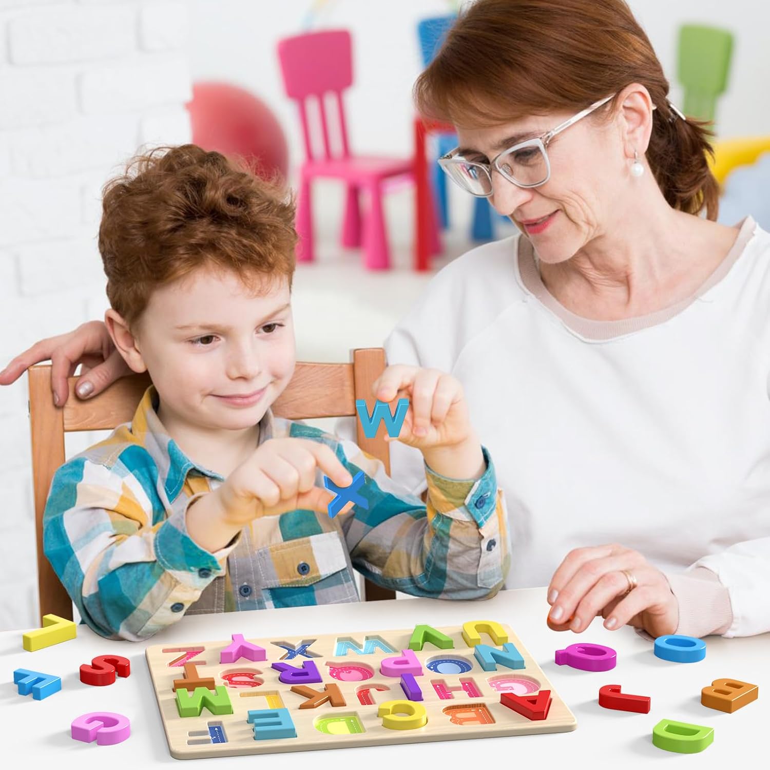 Alfabet puzzel|Houten ABC leerpuzzel voor peuters & kleuters