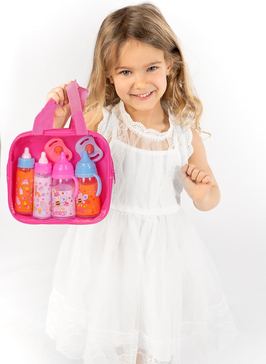 Poppenaccessoire set | Luiertas met 6 accessoires & magische fles voor poppenverzorging