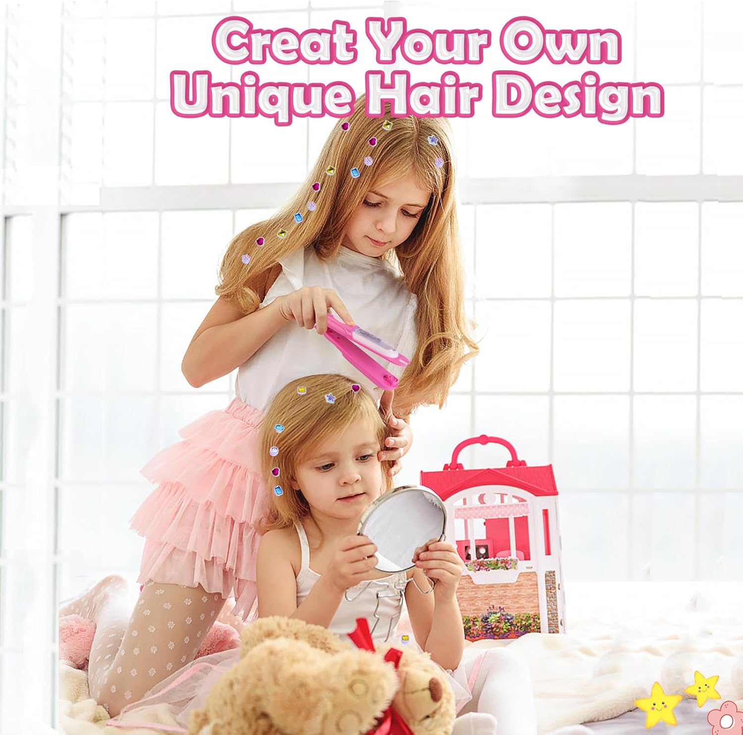 Haarjuwelen stempelkit | Stylingtool met herbruikbare diamanten voor meisjes