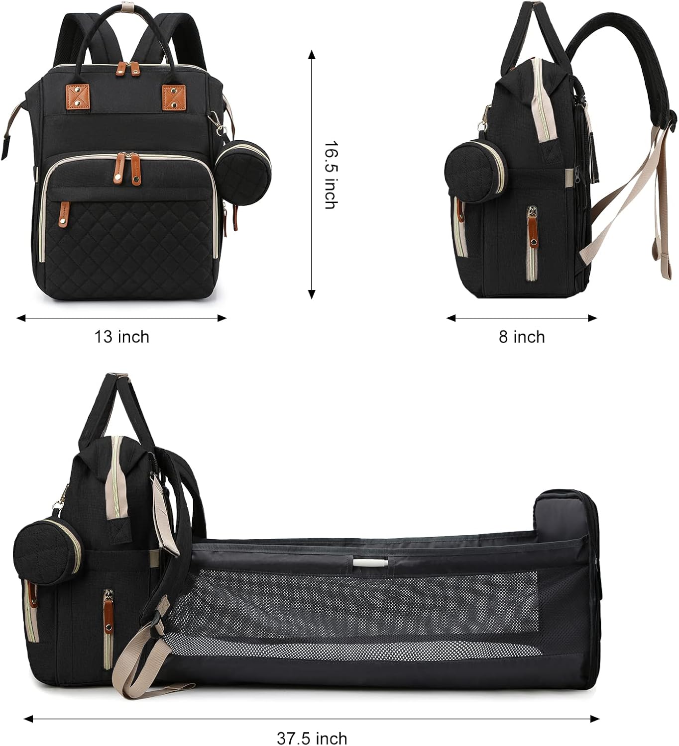 Luiertas met verschoonstation | 3-in-1 waterdichte rugzak met opvouwbaar kussen roze