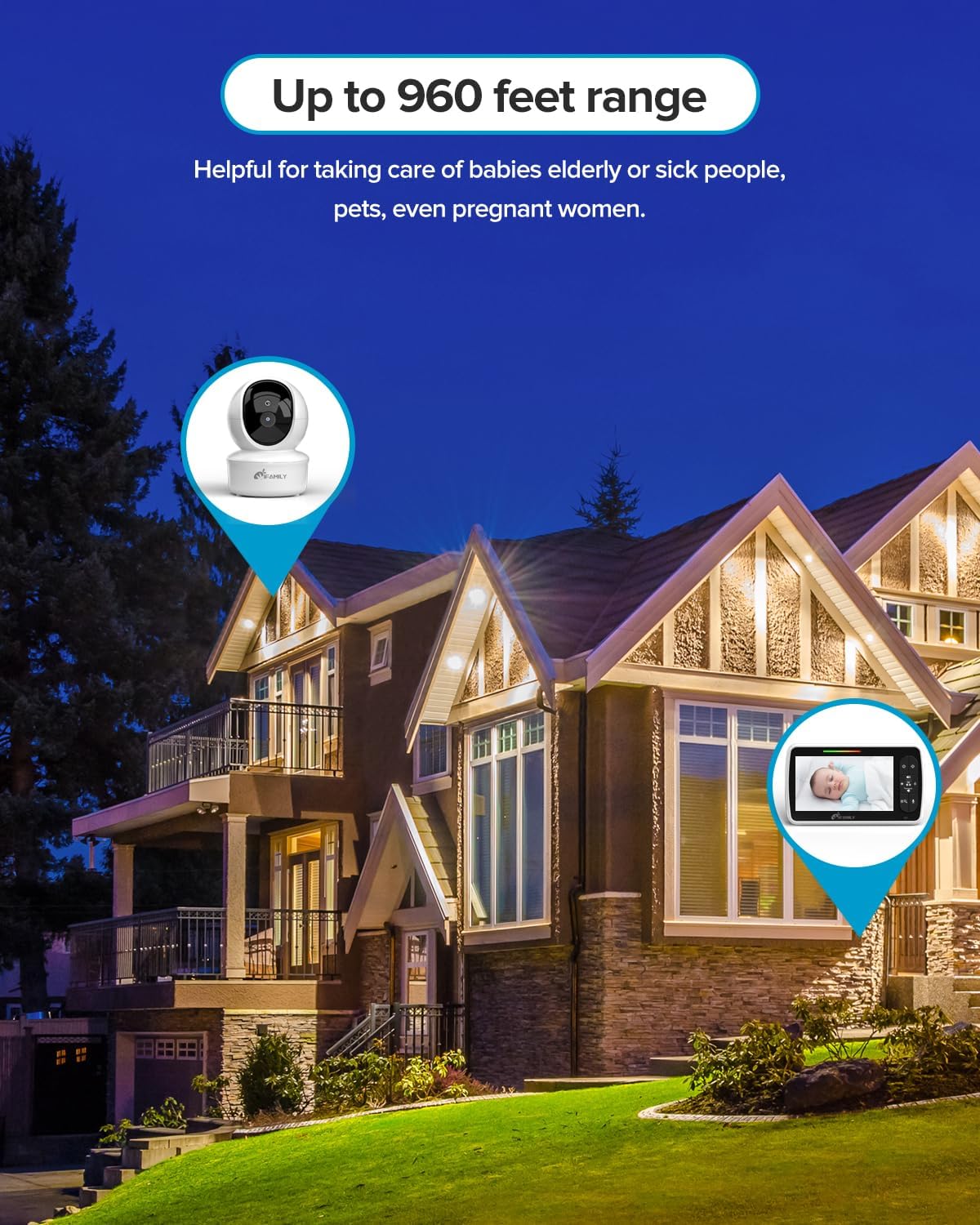 iFamily Babyfoon met 5” Scherm 30 uur batterijduur, pan-tilt-zoom, nachtzicht en tweezijdige audio | 960ft bereik voor duidelijke beelden van je baby