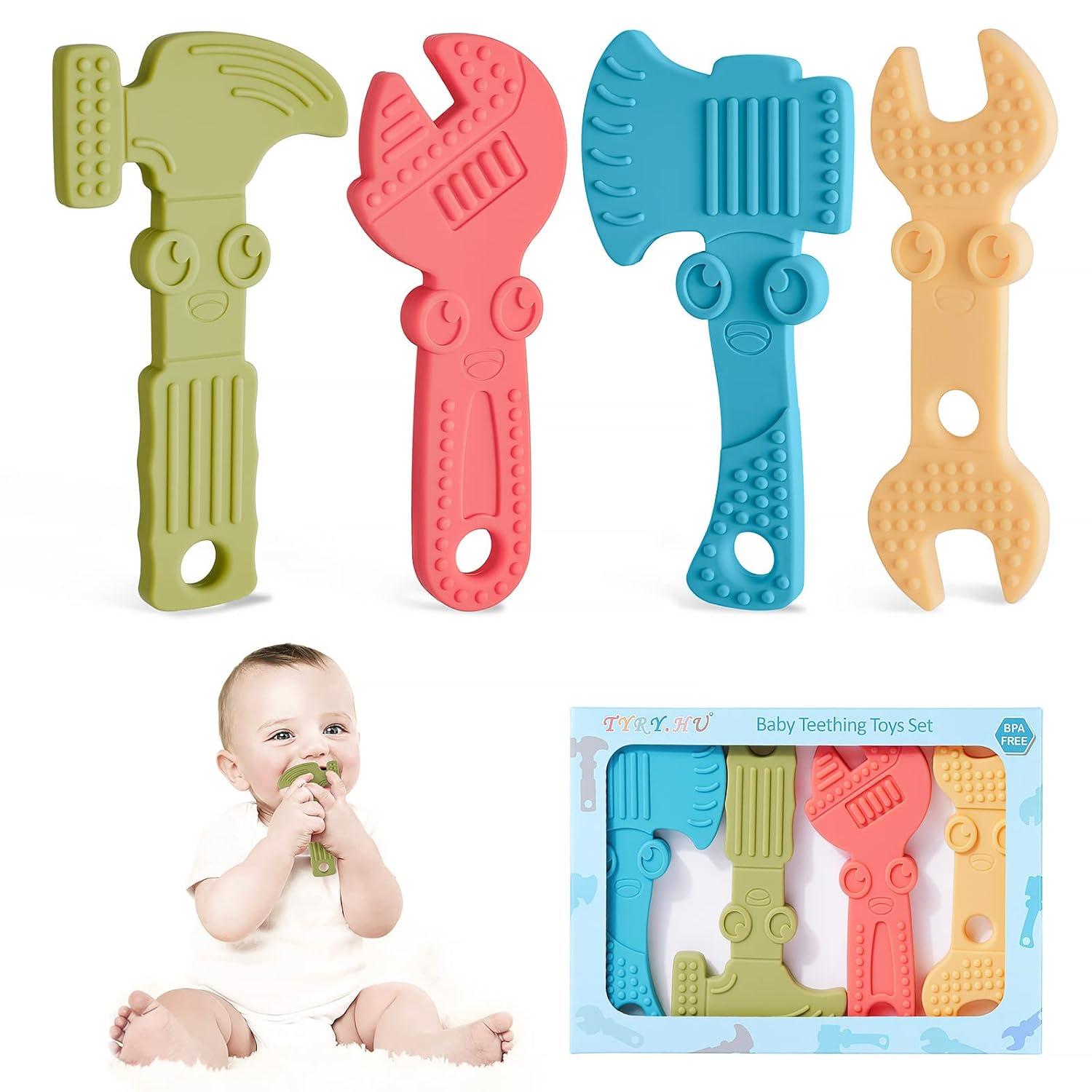 Baby Bijtring Speelgoed | BPA-Vrij Siliconen | Zachte Textuur & Makkelijk Schoon te Maken | 4 Stuks Baby Bijtringen