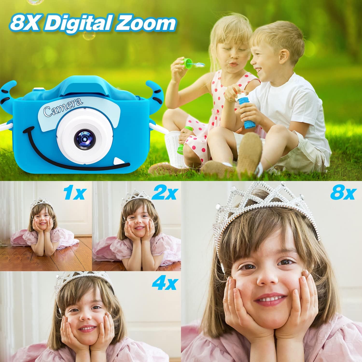 Kindercamera digitaal | Cartoon videocamera met zachte hoes & 32G SD-kaart inbegrepen