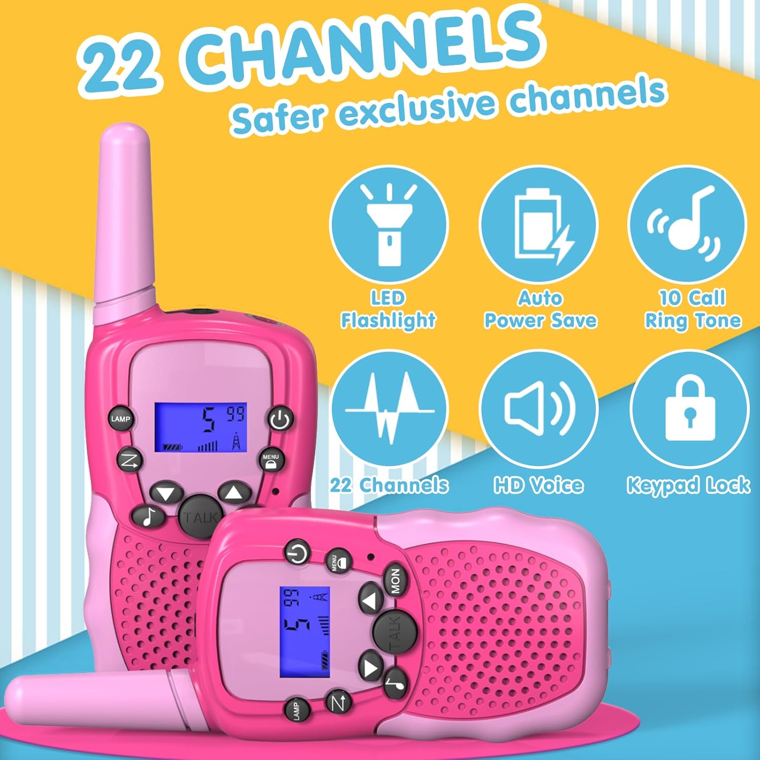 Walkie Talkies Kinderen | 22 Kanalen & LCD Display | 2-Way Radio Speelgoed 3-12 Jaar, Bereik 3 km