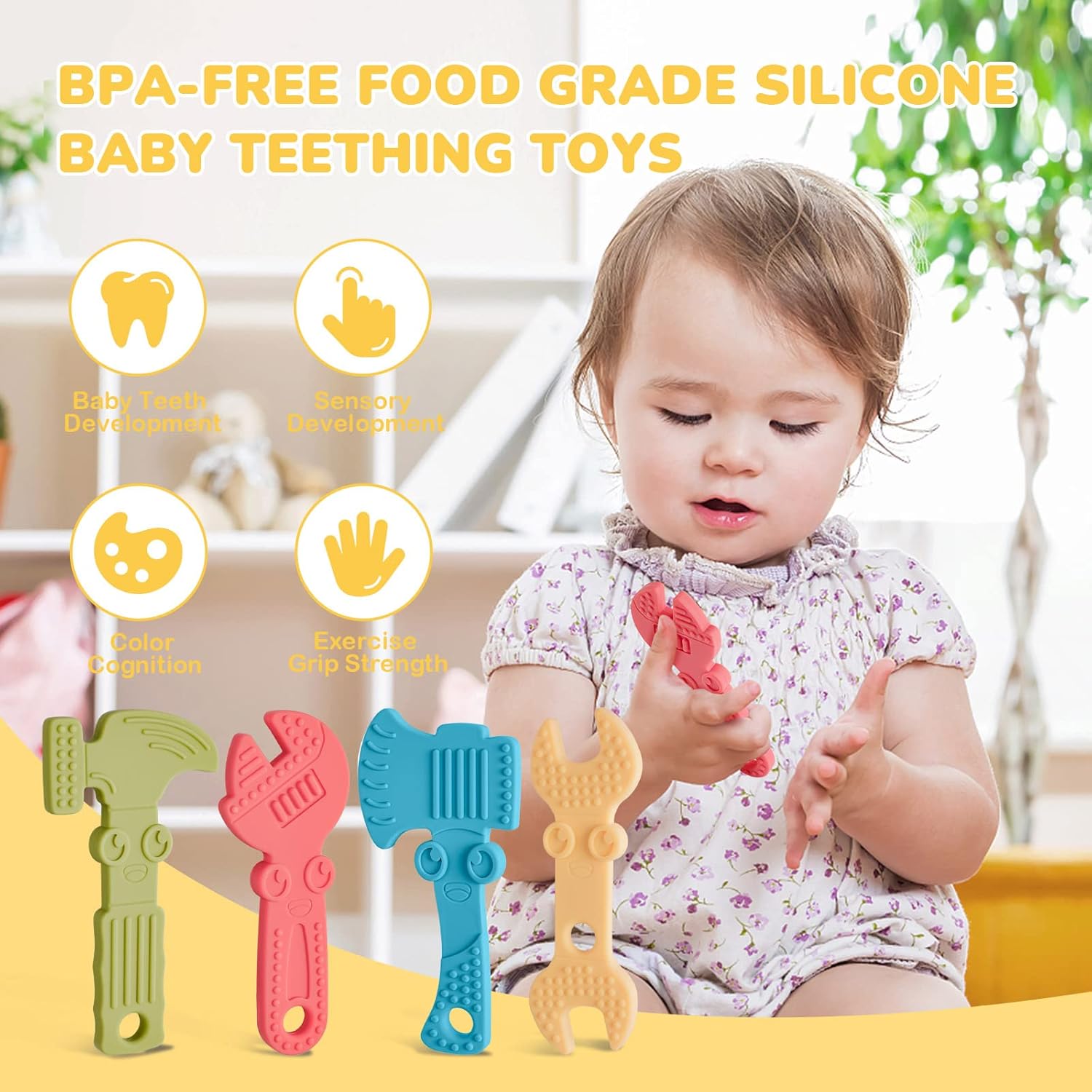 Baby Bijtring Speelgoed | BPA-Vrij Siliconen | Zachte Textuur & Makkelijk Schoon te Maken | 4 Stuks Baby Bijtringen