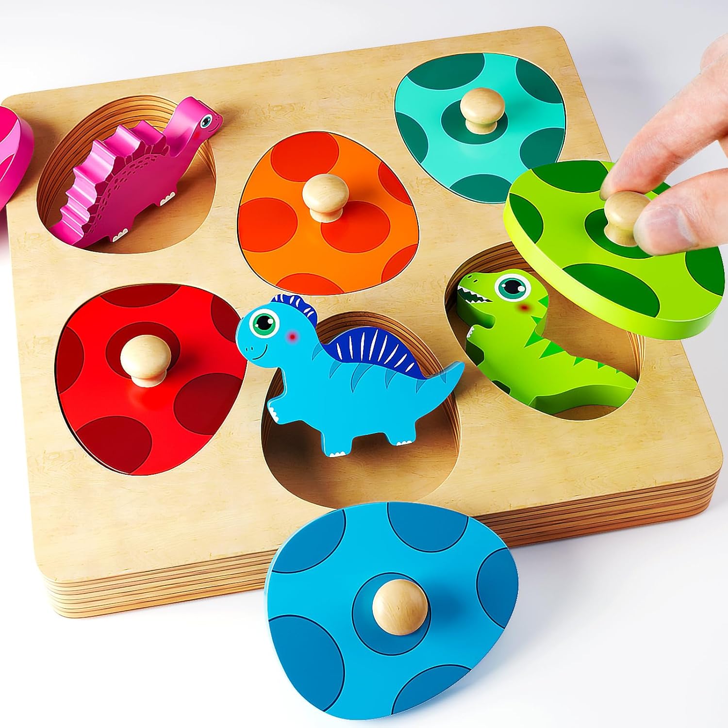 Dino Match Eieren Puzzel | Montessori Houten Puzzels voor Peuters van 1-3 Jaar