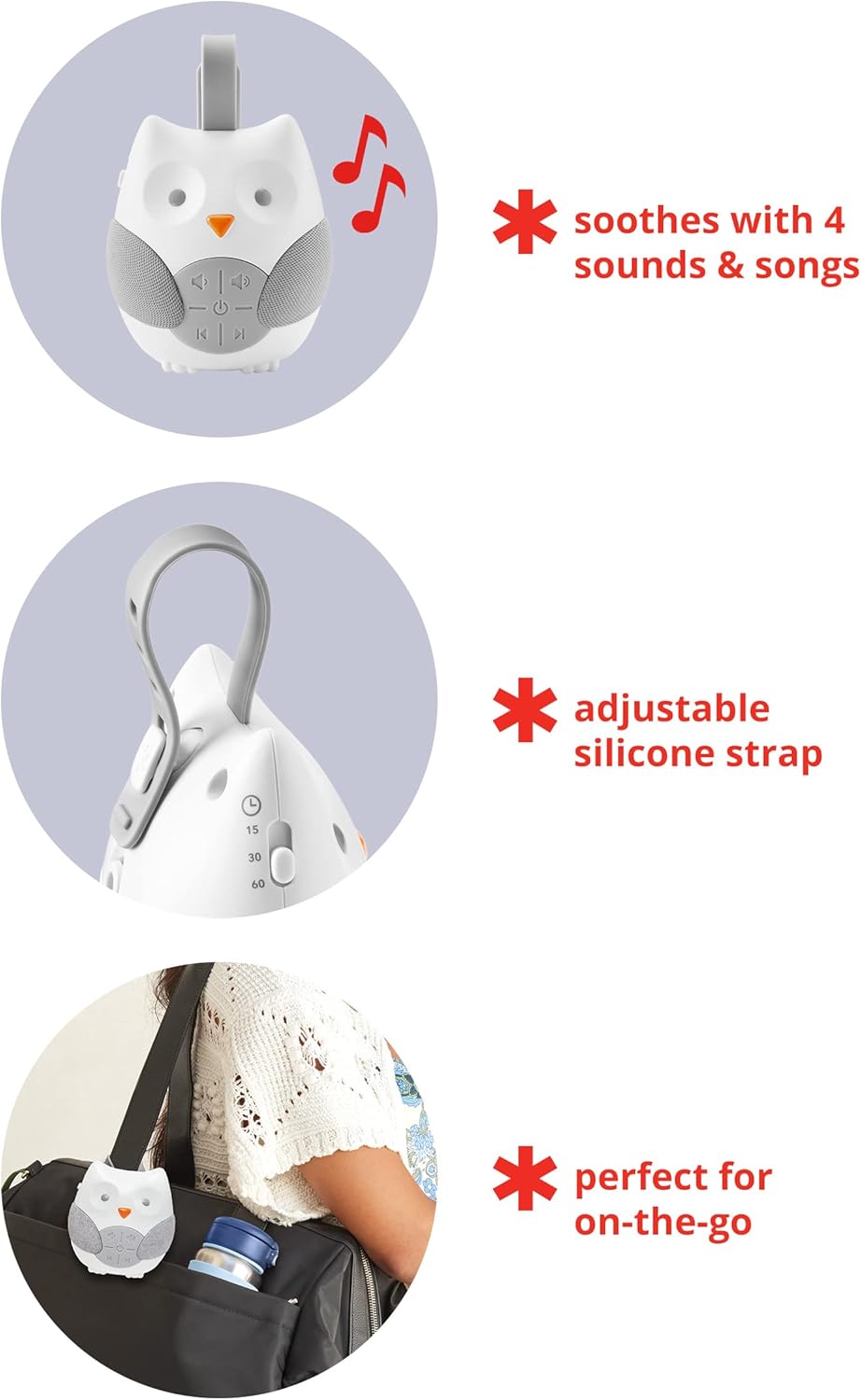 Draagbare Baby Soother | Owl, Muziek & Natuurgeluiden, Volume-instelling & Auto-Off Timer | Must-Have Baby Accessoire