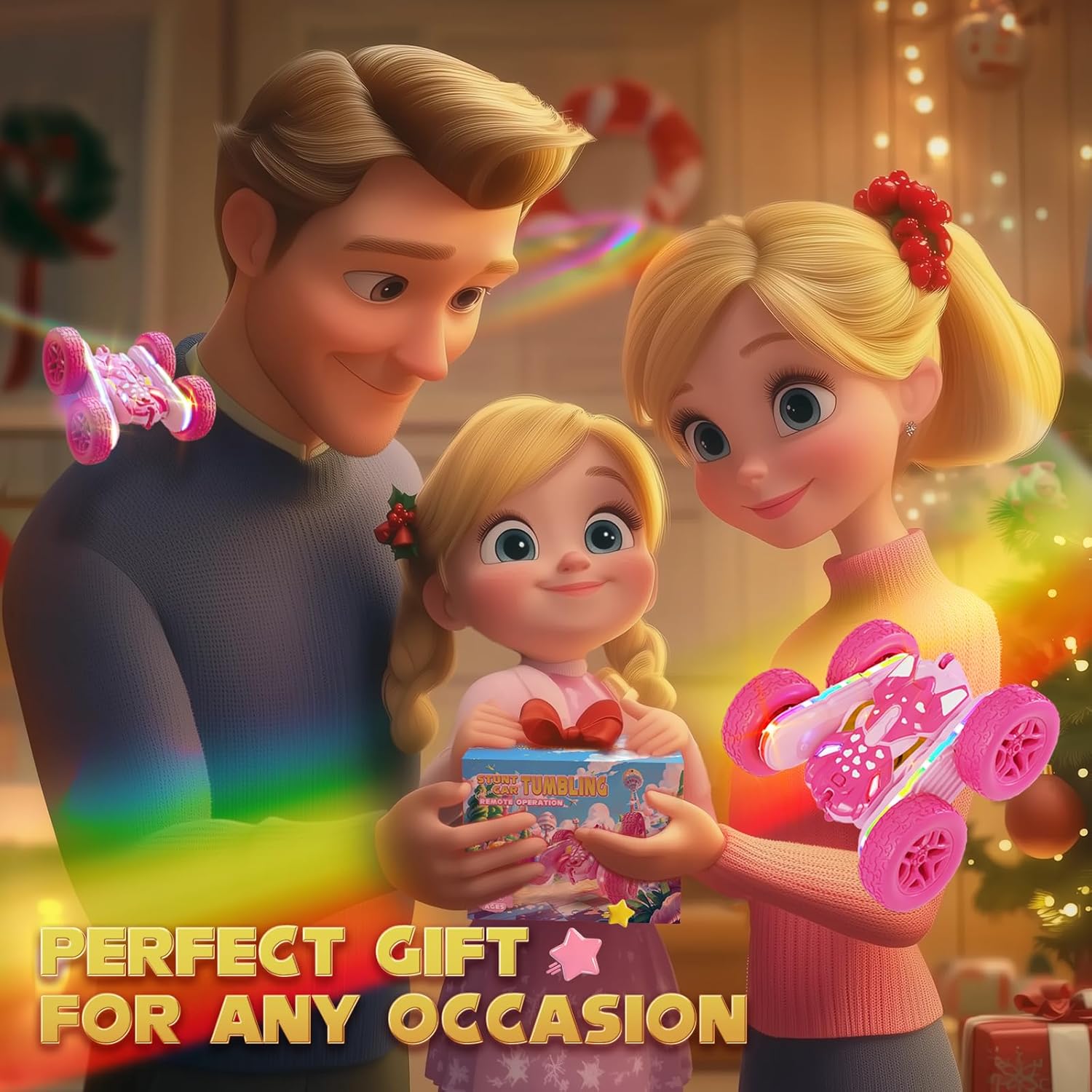 Afstandsbediening auto voor meisjes | 360° stunt RC auto met koplampen & 4WD roze speelgoed