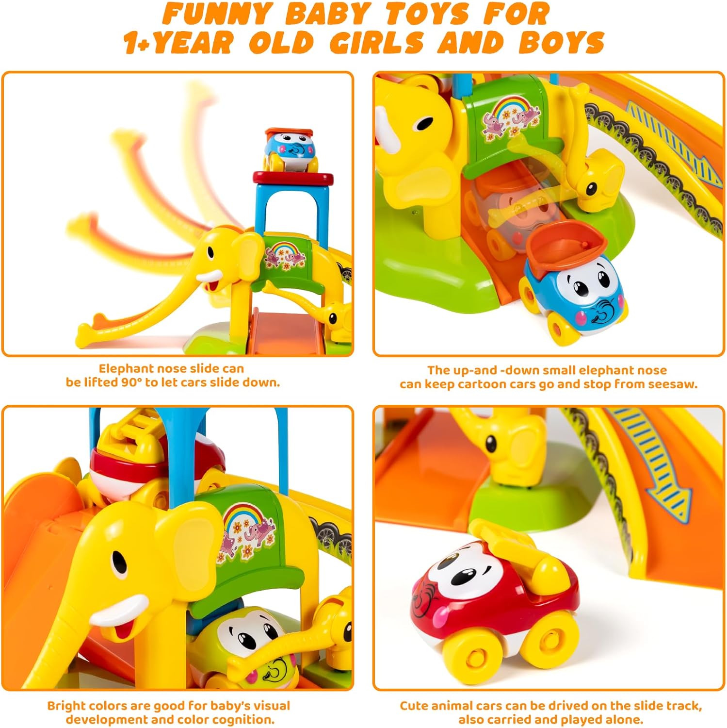Olifant Glijbaan Speelgoed – Educatief Cadeau met Auto’s | 1-2 Jaar