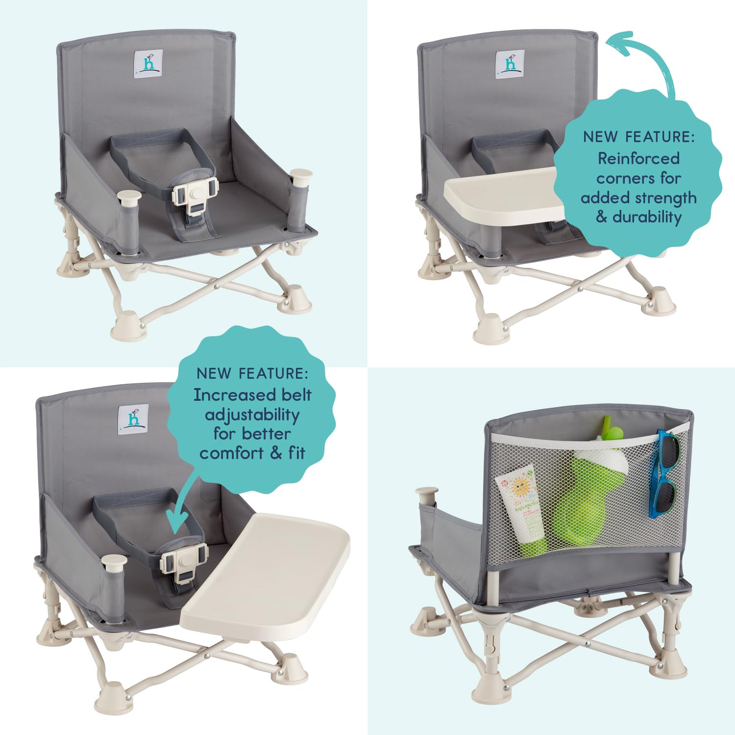 hiccapop Reishoogzitstoel met Dienblad Draagbare, opvouwbare kinderstoel voor reizen, camping en strand | Veilig en comfortabel eten met verstelbare veiligheidsriemen