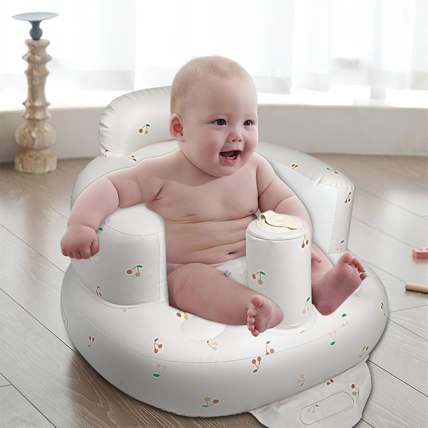 Opblaasbaar babyzitje voor baby's vanaf 3 maanden l met ingebouwde luchtpomp - Beer Patroon