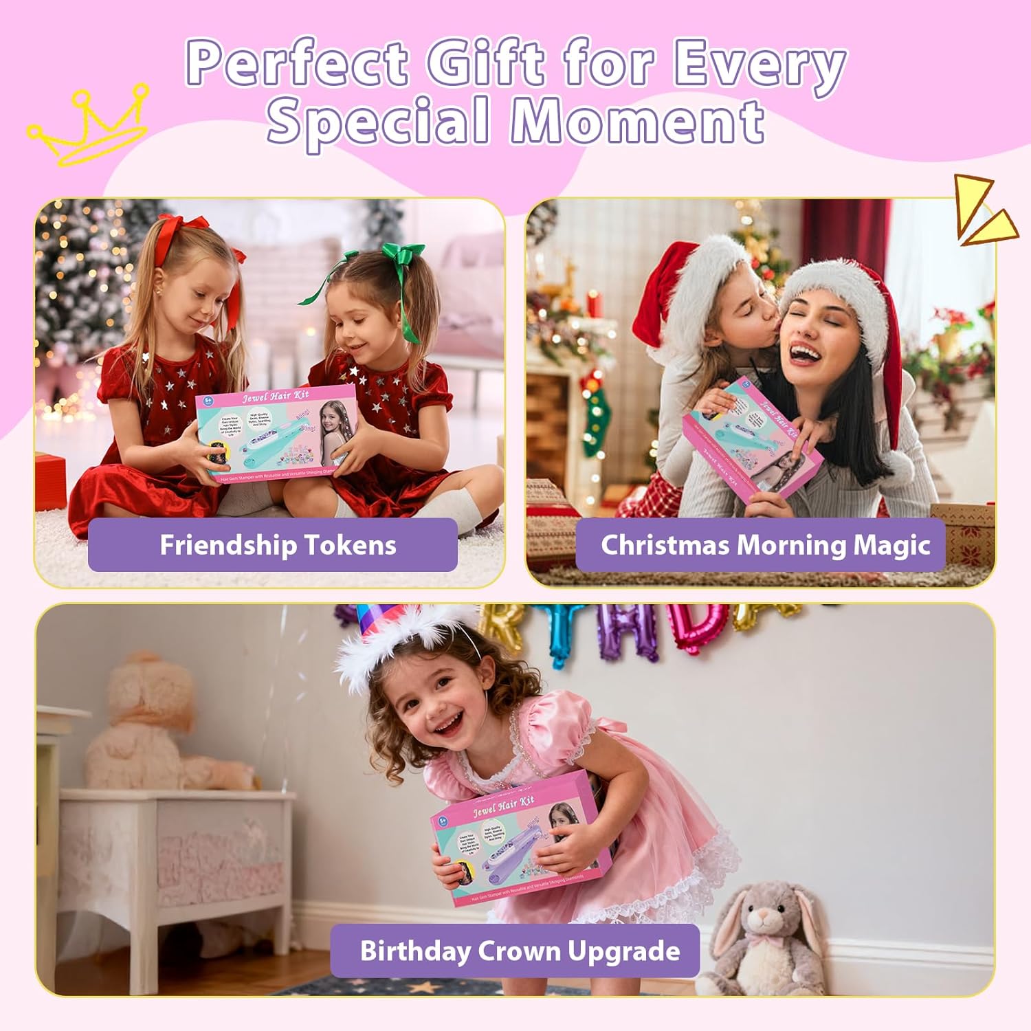 Haarjuwelen stempelkit | Stylingtool met herbruikbare diamanten voor meisjes