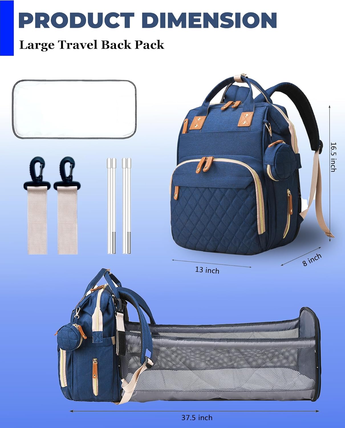 Luiertas met verschoonstation | 3-in-1 waterdichte rugzak met opvouwbaar kussen roze