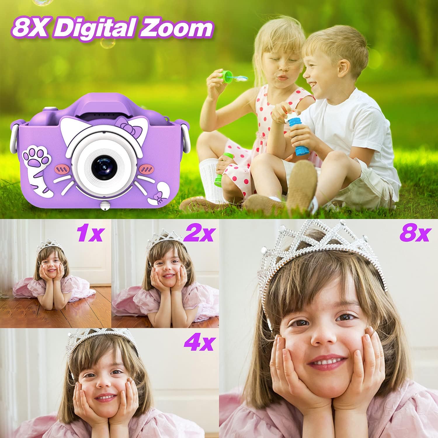Kindercamera digitaal | Cartoon videocamera met zachte hoes & 32G SD-kaart inbegrepen
