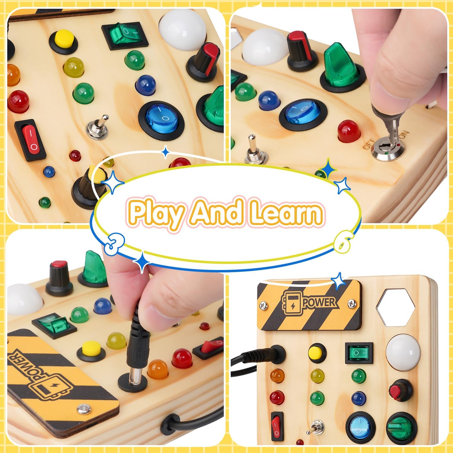 Montessori Houten Drukbord | 27 LED Lichten Sensorisch Speelgoed voor Peuters van 1-6 Jaar