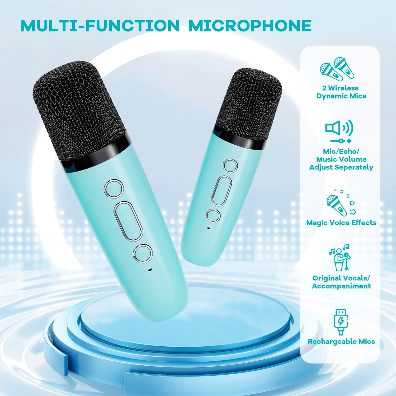 Mini karaoke machine | Bluetooth speaker met 2 draadloze microfoons