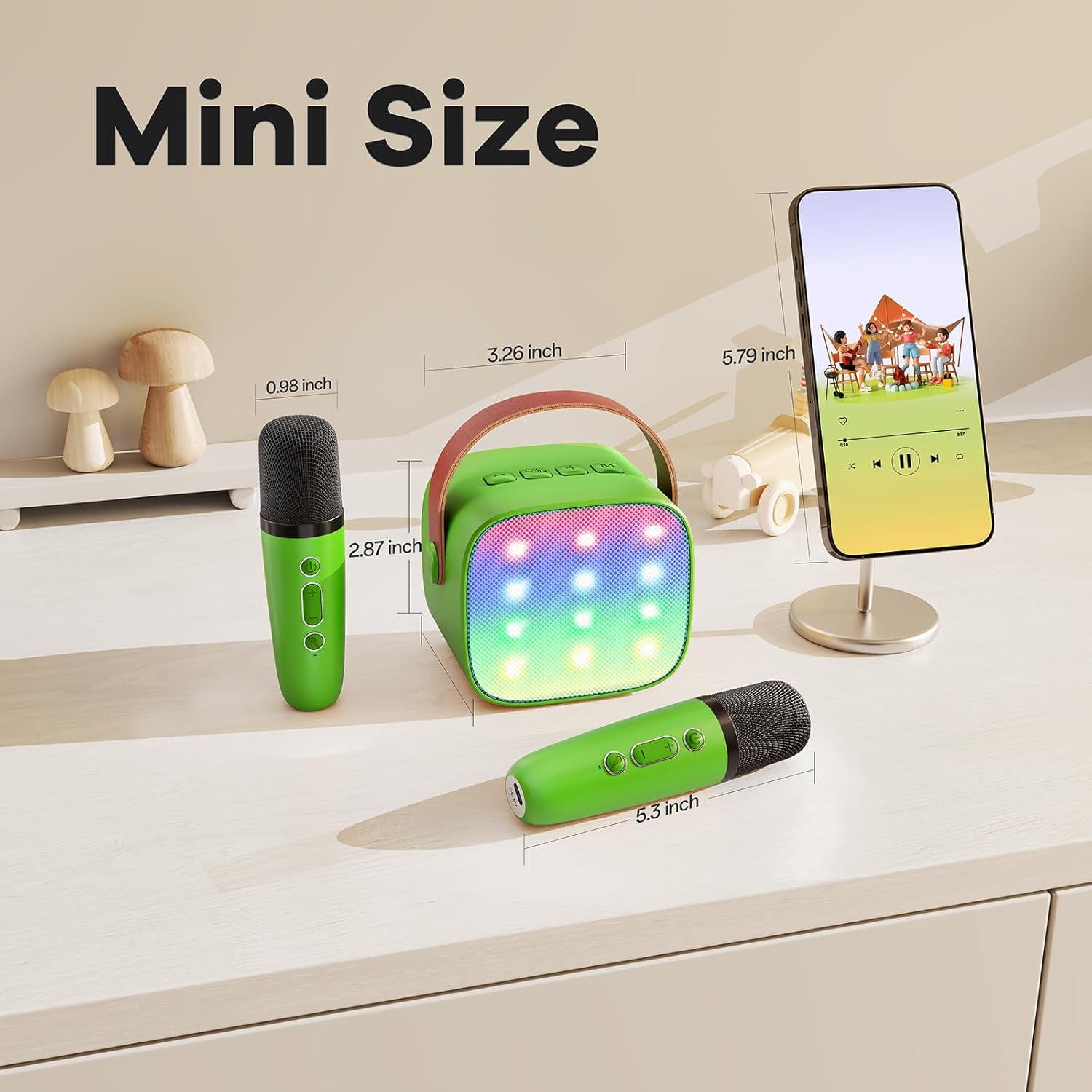 Mini karaoke machine | Bluetooth speaker met 2 draadloze microfoons