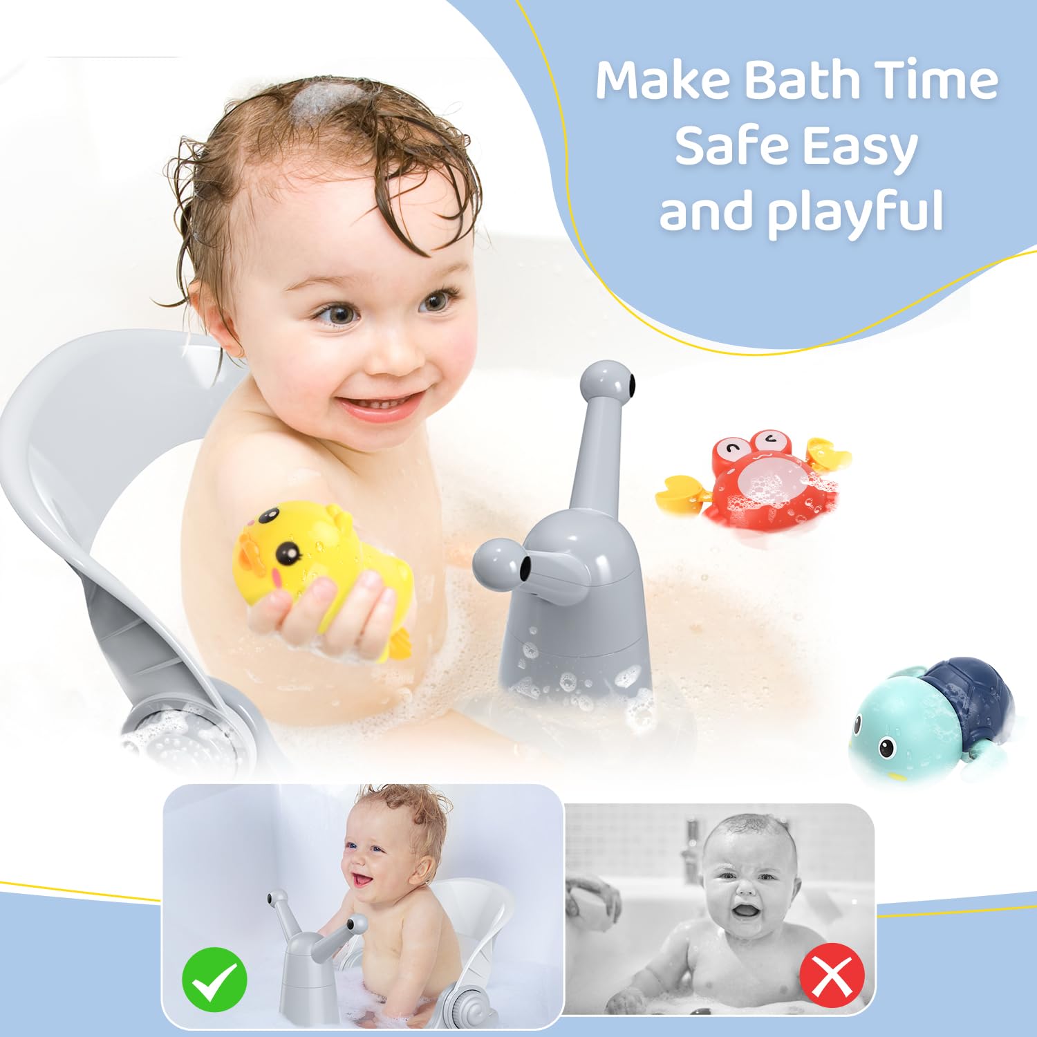 Baby Badstoeltje 6-12 Maanden Opvouwbaar badstoeltje met 3 gratis badspeeltjes en 4 veiligheidszuignappen | Comfortabele badervaring in grijze kleur
