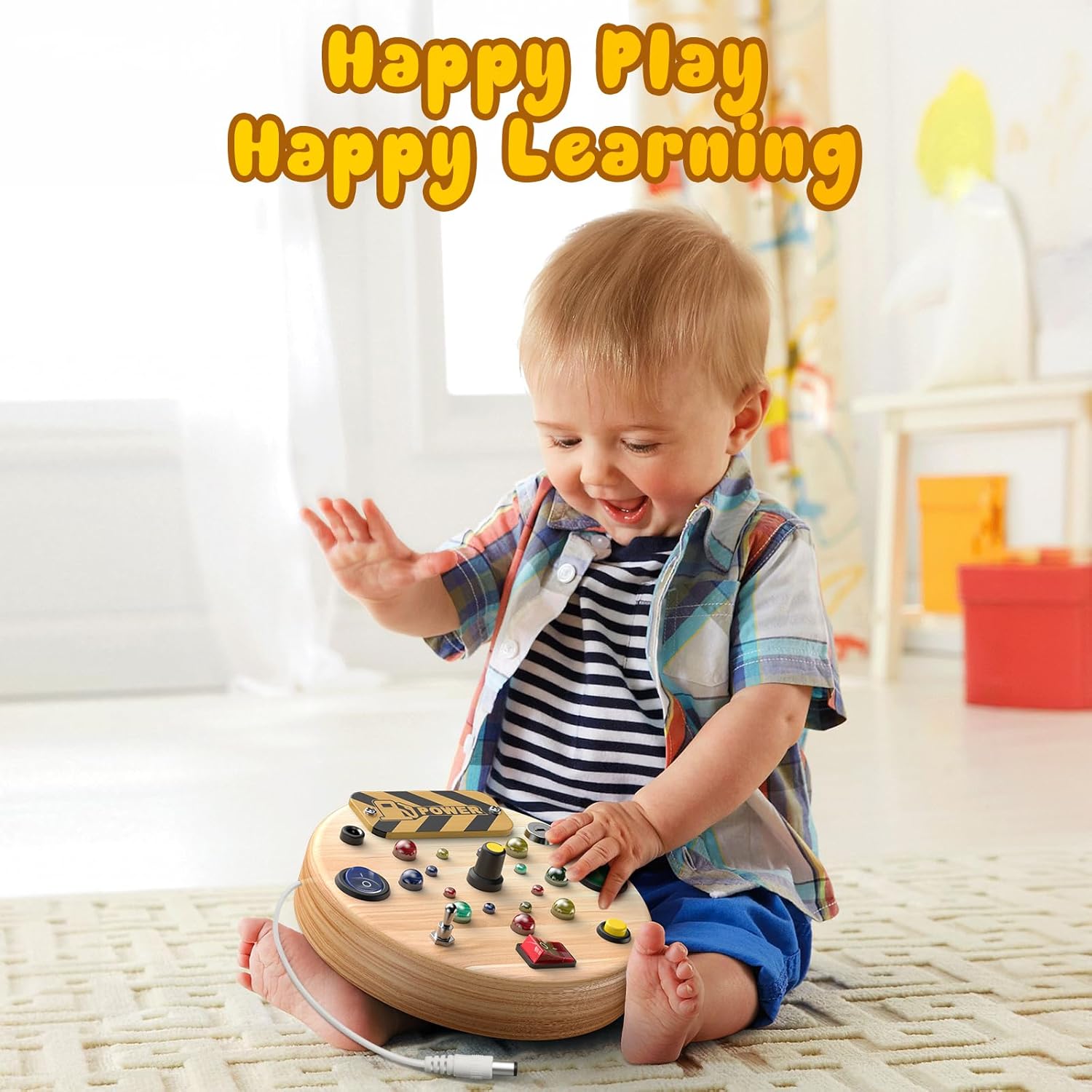 Houten Verlichte Busy Board Montessori Speelgoed | LED Schakelbord Educatief Speelgoed met Vormsorter voor Peuters van 1, 2, 3 Jaar Oud