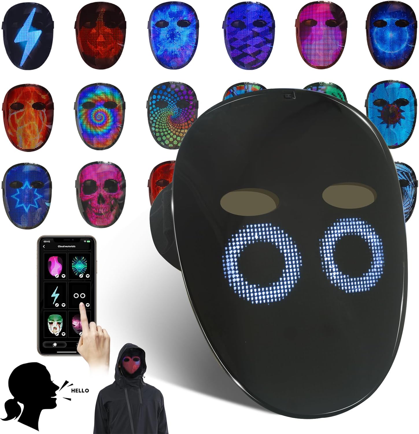 LED masker met gebarenbediening | Lichtgevend masker voor cosplay & feest