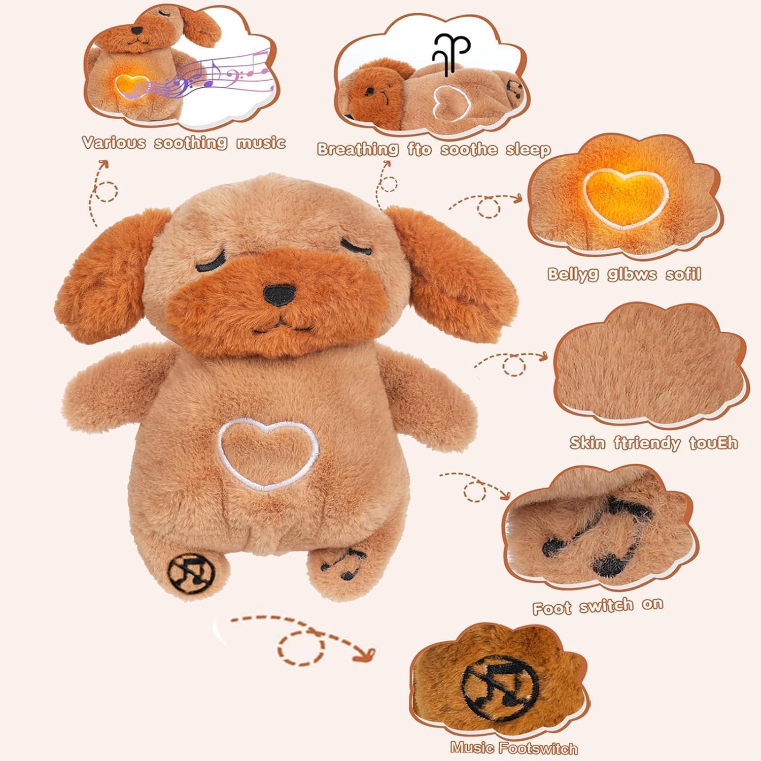 Soothe Snuggle Hond Knuffel | Ademend Pluche Dier Voor Angst Verlichting | Met Realistische Beweging & Licht Muziek | Kinderen en Volwassenen