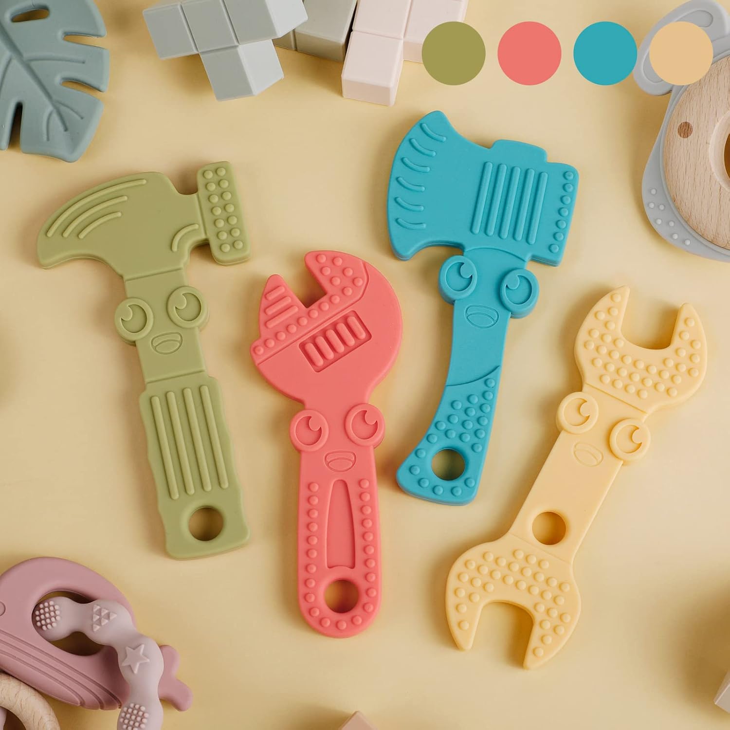 Baby Bijtring Speelgoed | BPA-Vrij Siliconen | Zachte Textuur & Makkelijk Schoon te Maken | 4 Stuks Baby Bijtringen
