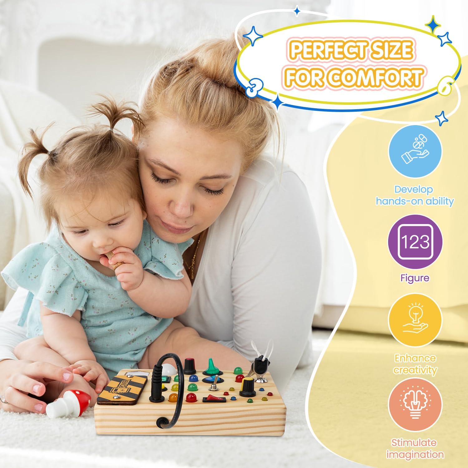 Montessori Peuter Drukbord Kinderen | Houten Sensorisch 27 LED Lampen l Educatief Speelgoed voor 1-6 Jaar Oud