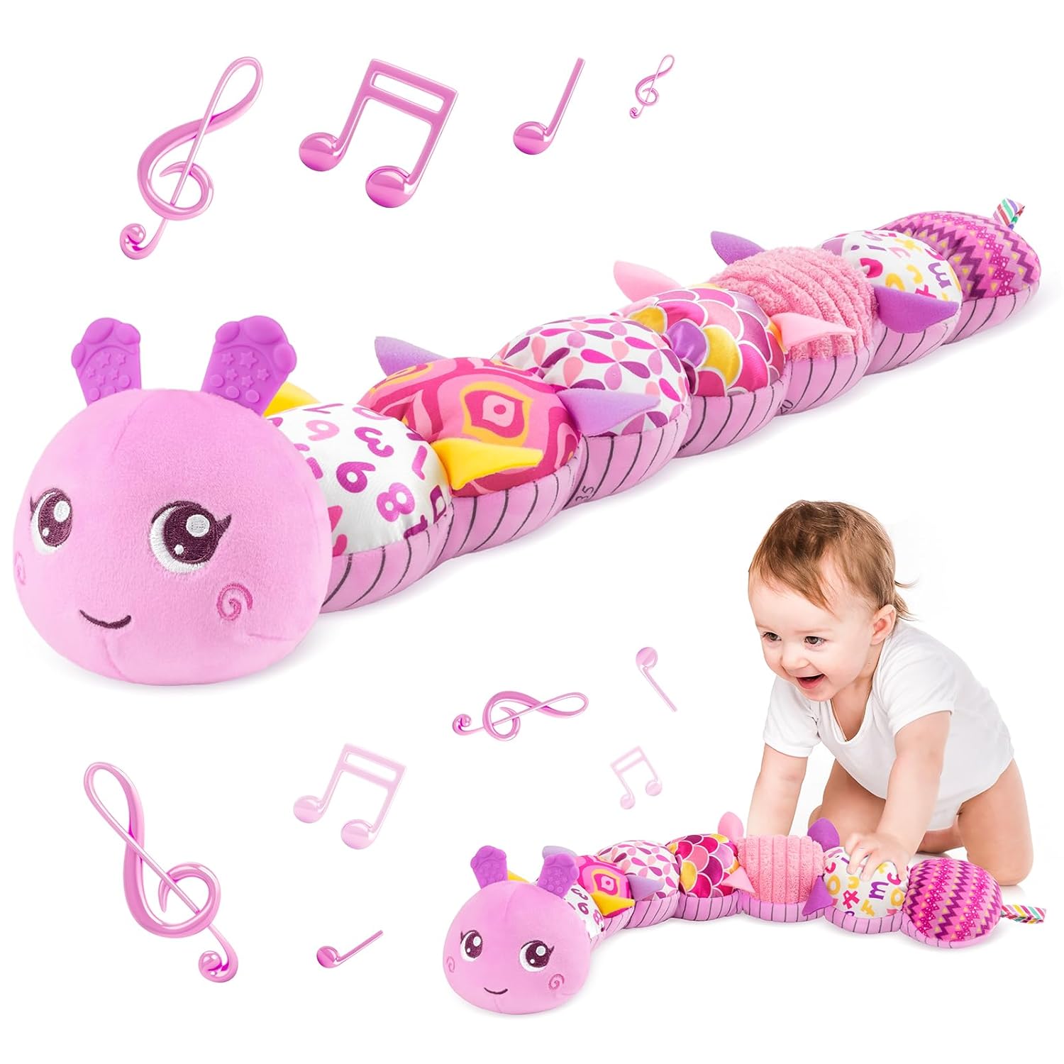 Pluche Musicale Rups voor Baby's | Multi-Sensorisch Activiteit Speelgoed met Kraakgeluiden, Rammelaar en Texturen - Speelmat voor 0-3-6-12 Maanden