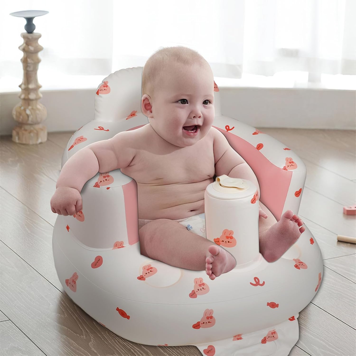 Opblaasbaar babyzitje voor baby's vanaf 3 maanden l met ingebouwde luchtpomp - Beer Patroon