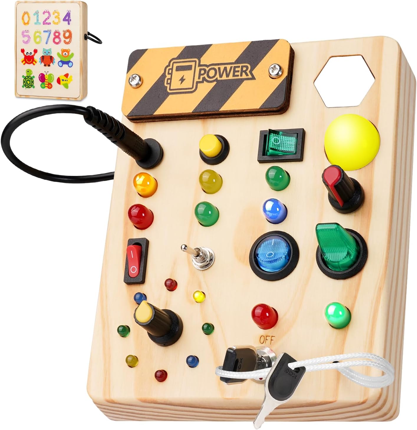Montessori Peuter Drukbord Kinderen | Houten Sensorisch 27 LED Lampen l Educatief Speelgoed voor 1-6 Jaar Oud