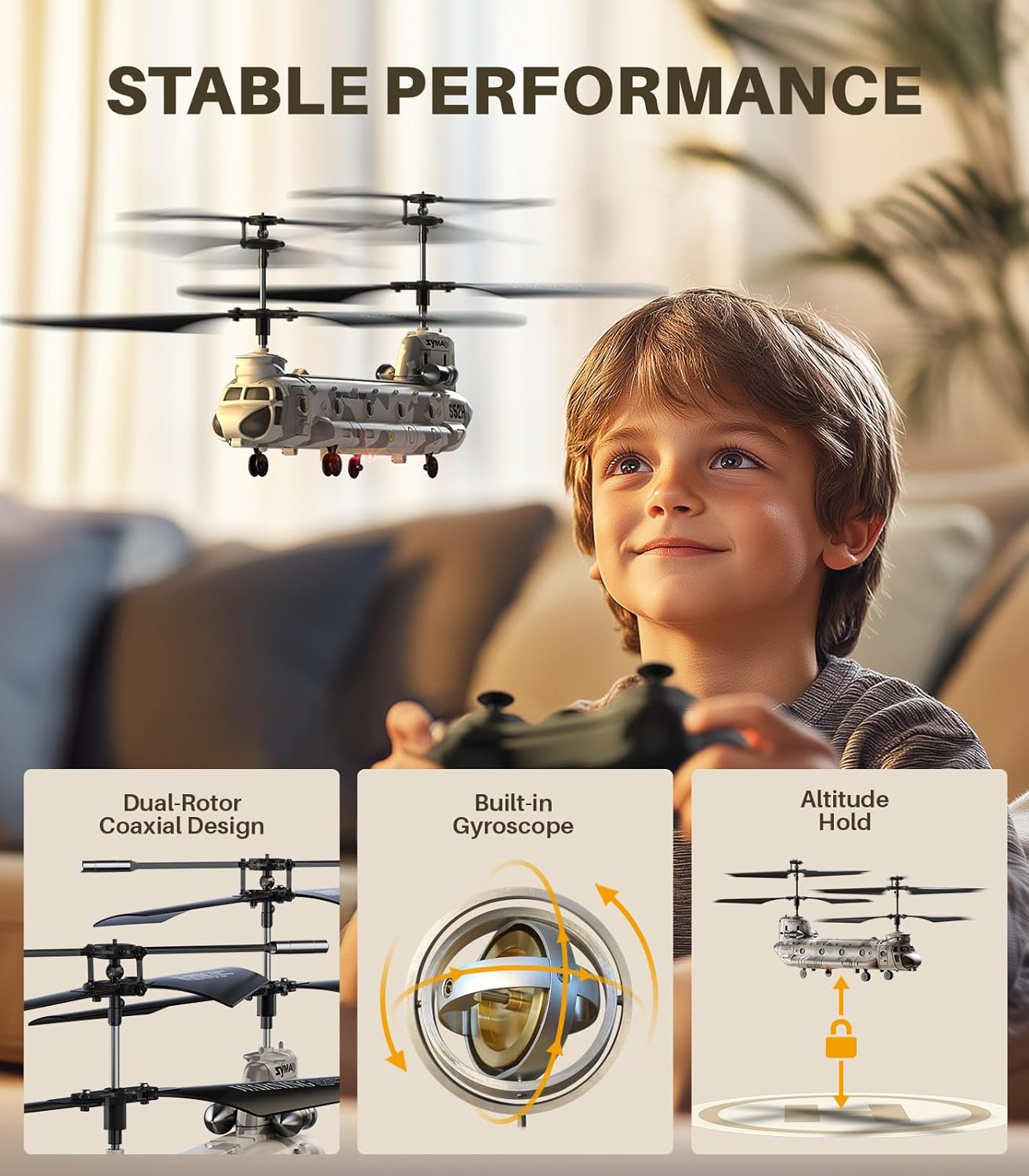 S52H Afstandsbediening Helicopter | Militaire Vervoer met Hoogtevast | LED Verlichting & Één-Knop Oprichting | Perfect voor Kinderen & Militaire Fans