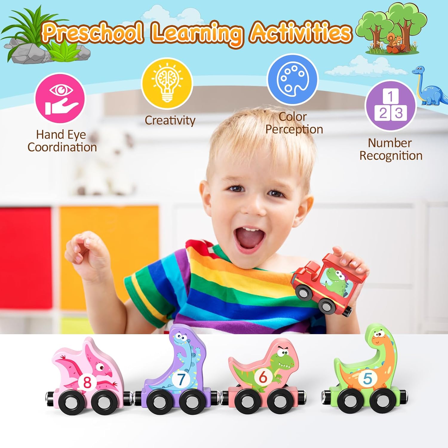 11 Magnetische Houten Dieren Trein Set | Montessori Speelgoed voor Peuters Kleuter Leeractiviteiten voor Kinderen